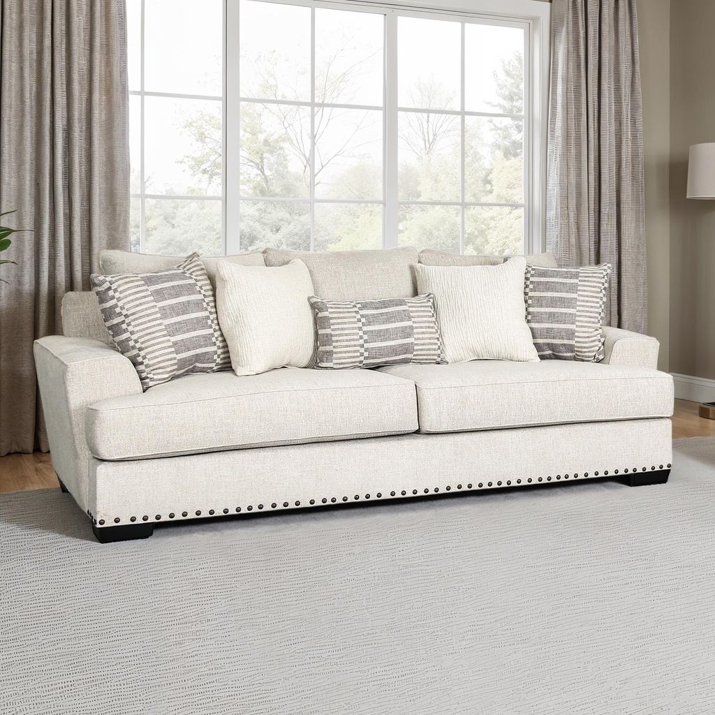 The appearance of Gervais Oversized Sofa In Taupe designed by Furniture of America in the transitional interior design. This taupe piece of furniture  was selected by 1StopBedrooms from Gervais Collection to add a touch of cosiness and style into your home. Sku: SM1253-SF. Material: Fabric.
