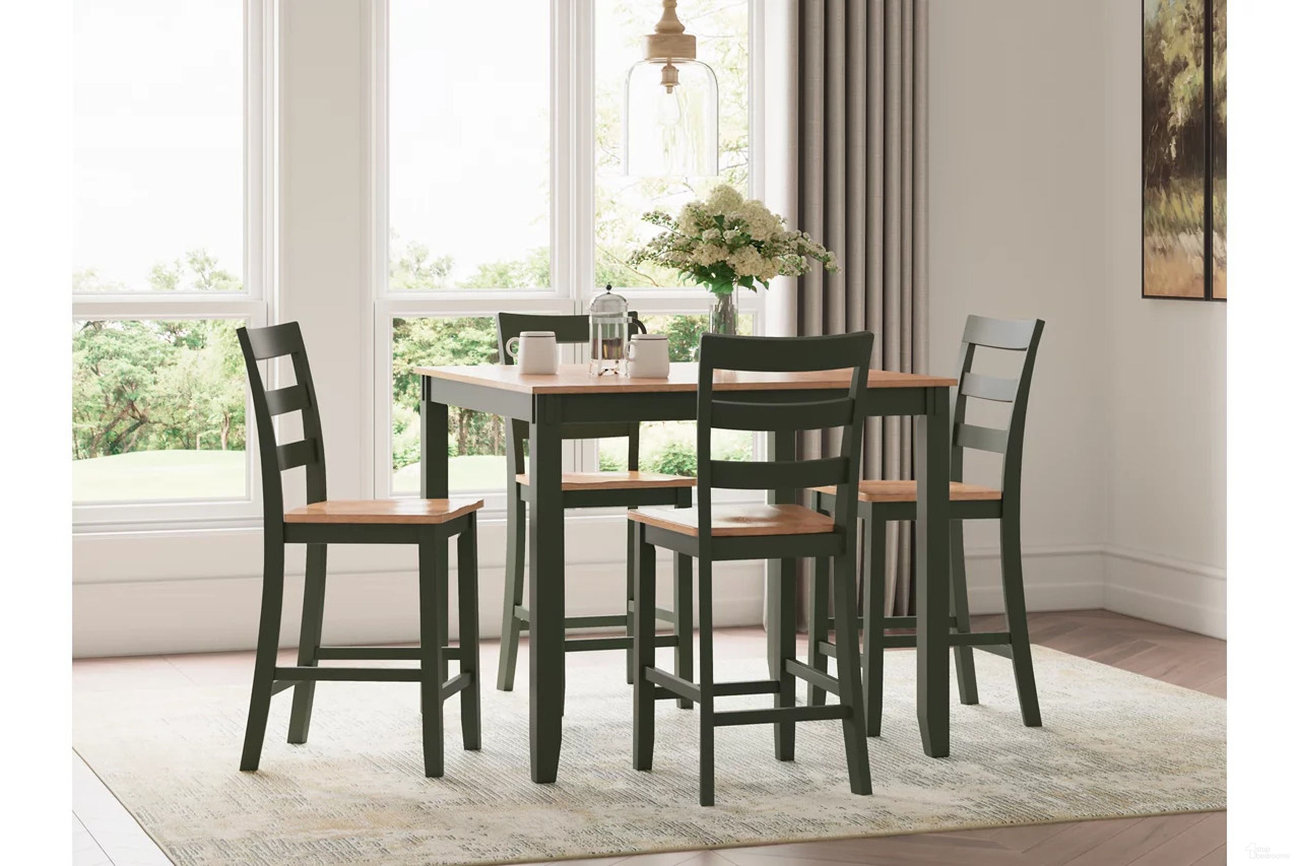The appearance of Gesthaven 5-Piece Dining Room Set In Natural and Green designed by Signature Design by Ashley in the transitional interior design. This natural and green piece of furniture was selected by 1StopBedrooms from Gesthaven Collection to add a touch of cosiness and style into your home. Sku: D401-223. Material: Wood.