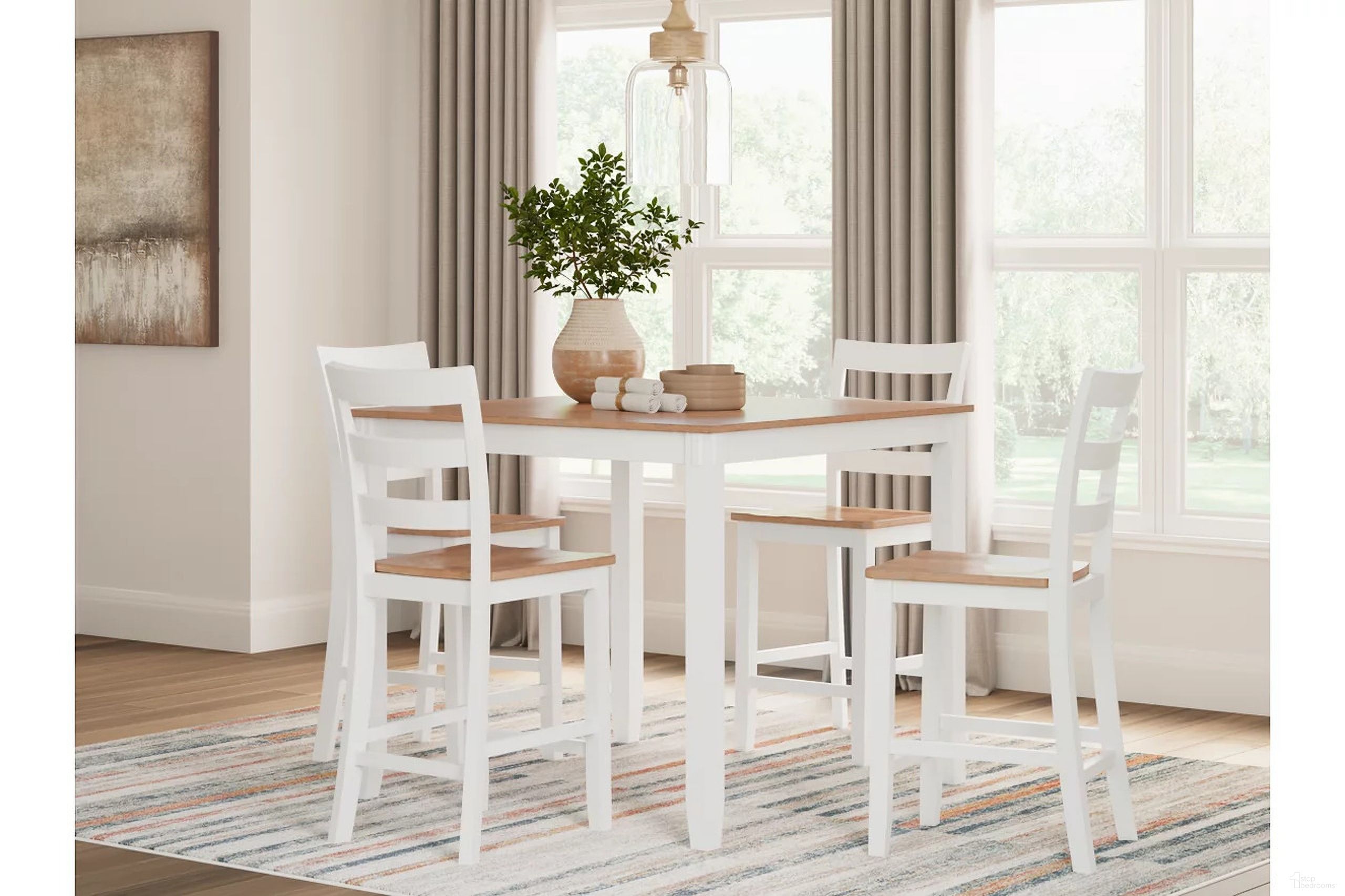 The appearance of Gesthaven 5-Piece Dining Room Set In Natural and White designed by Signature Design by Ashley in the transitional interior design. This natural/white piece of furniture  was selected by 1StopBedrooms from Gesthaven Collection to add a touch of cosiness and style into your home. Sku: D398-223. Material: Wood.