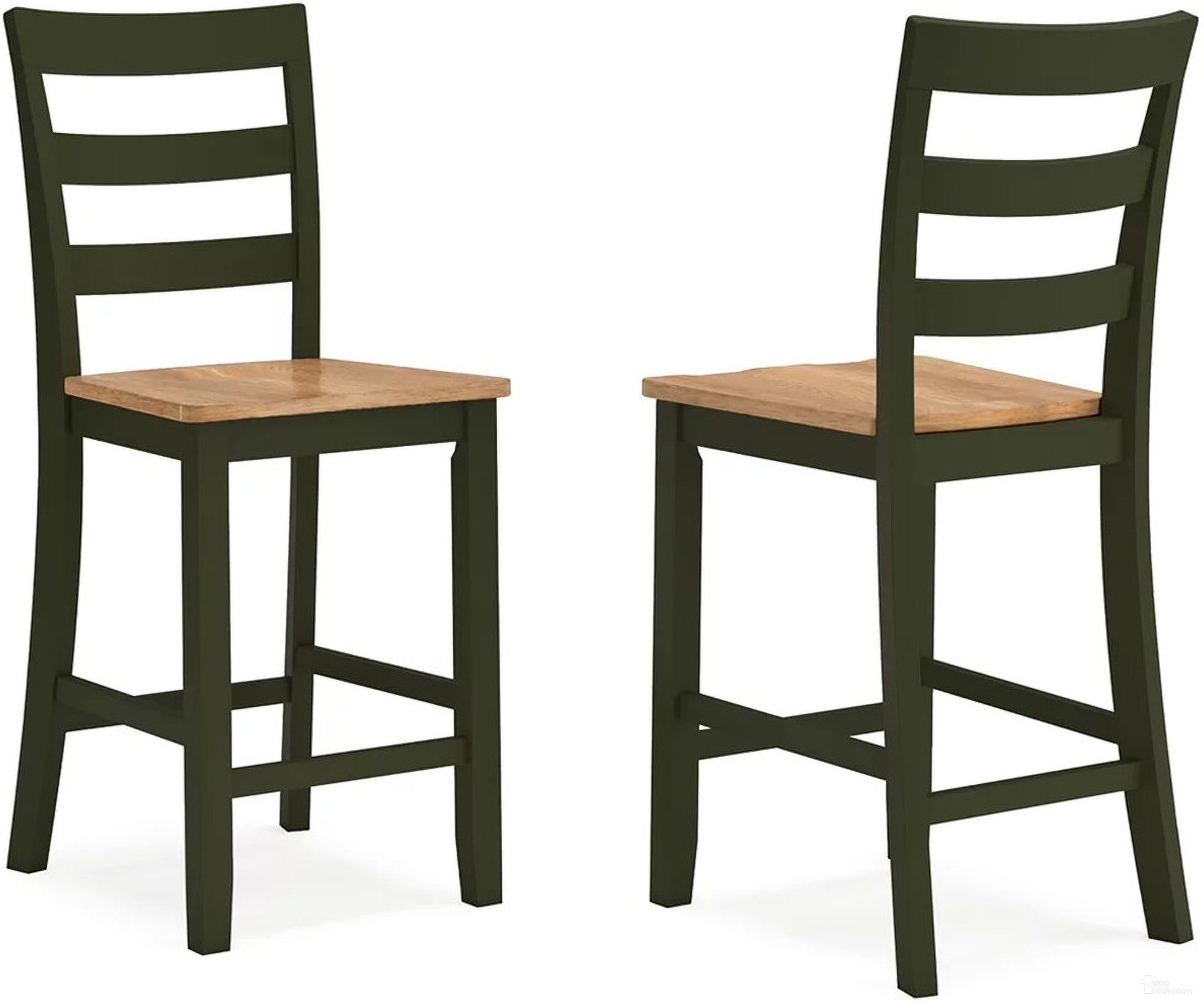 The appearance of Gesthaven Counter Height Barstool Set of 2 In Natural and Green designed by Signature Design by Ashley in the transitional interior design. This natural and green piece of furniture was selected by 1StopBedrooms from Gesthaven Collection to add a touch of cosiness and style into your home. Sku: D401-124. Material: Wood.