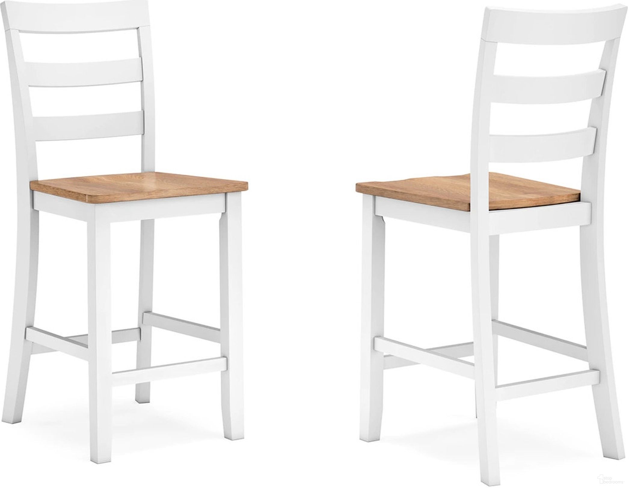 The appearance of Gesthaven Counter Height Barstool Set of 2 In Natural and White designed by Signature Design by Ashley in the transitional interior design. This natural/white piece of furniture was selected by 1StopBedrooms from Gesthaven Collection to add a touch of cosiness and style into your home. Sku: D398-124. Material: Wood.