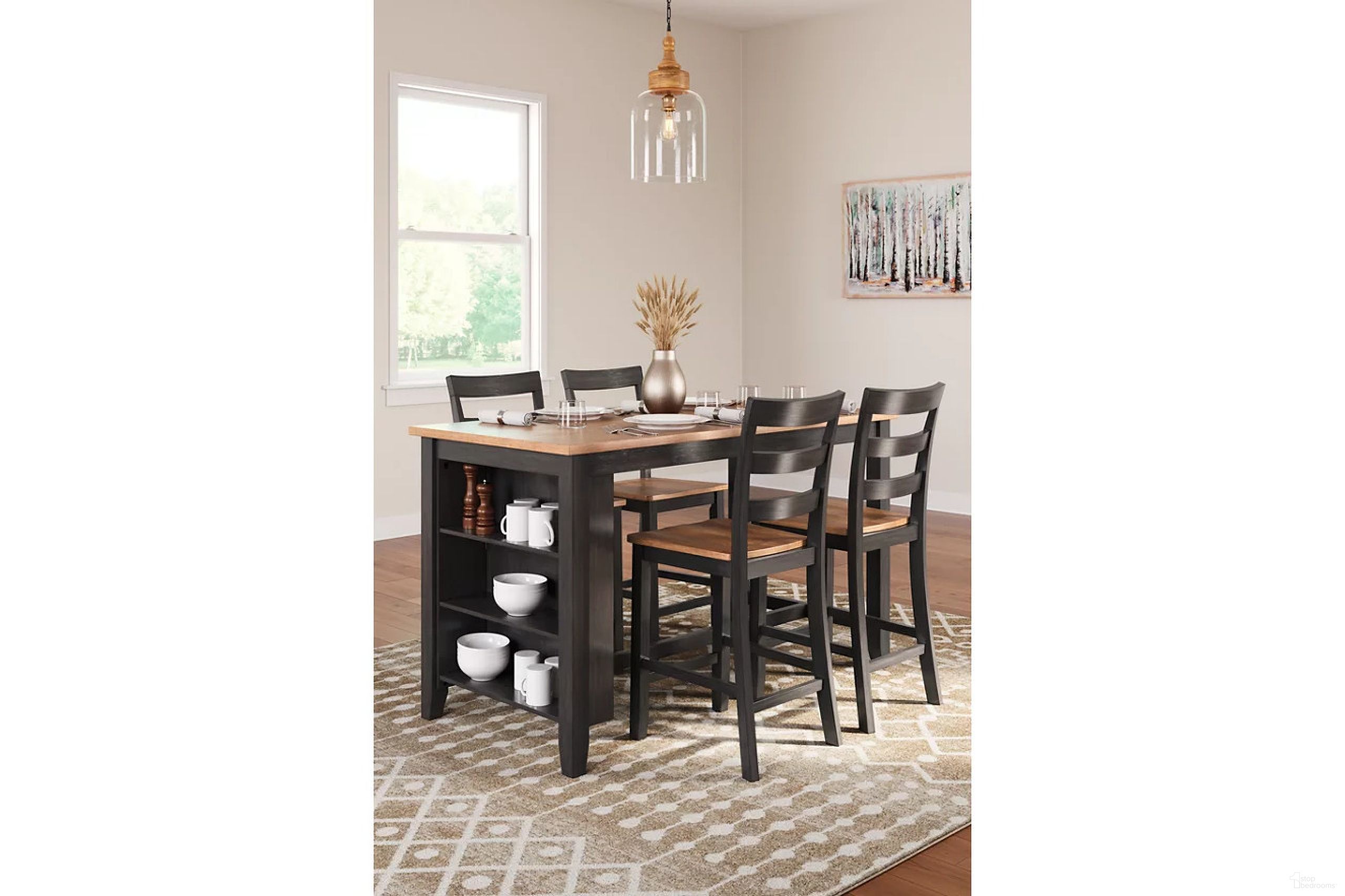 The appearance of Gesthaven Counter Height Dining Room Set In Natural and Brown designed by Signature Design by Ashley in the transitional interior design. This natural and brown piece of furniture was selected by 1StopBedrooms from Gesthaven Collection to add a touch of cosiness and style into your home. Sku: D396-13;D396-124;D396-124. Table Base Style: Trestle. Material: Wood. Size: 30" x 60".
