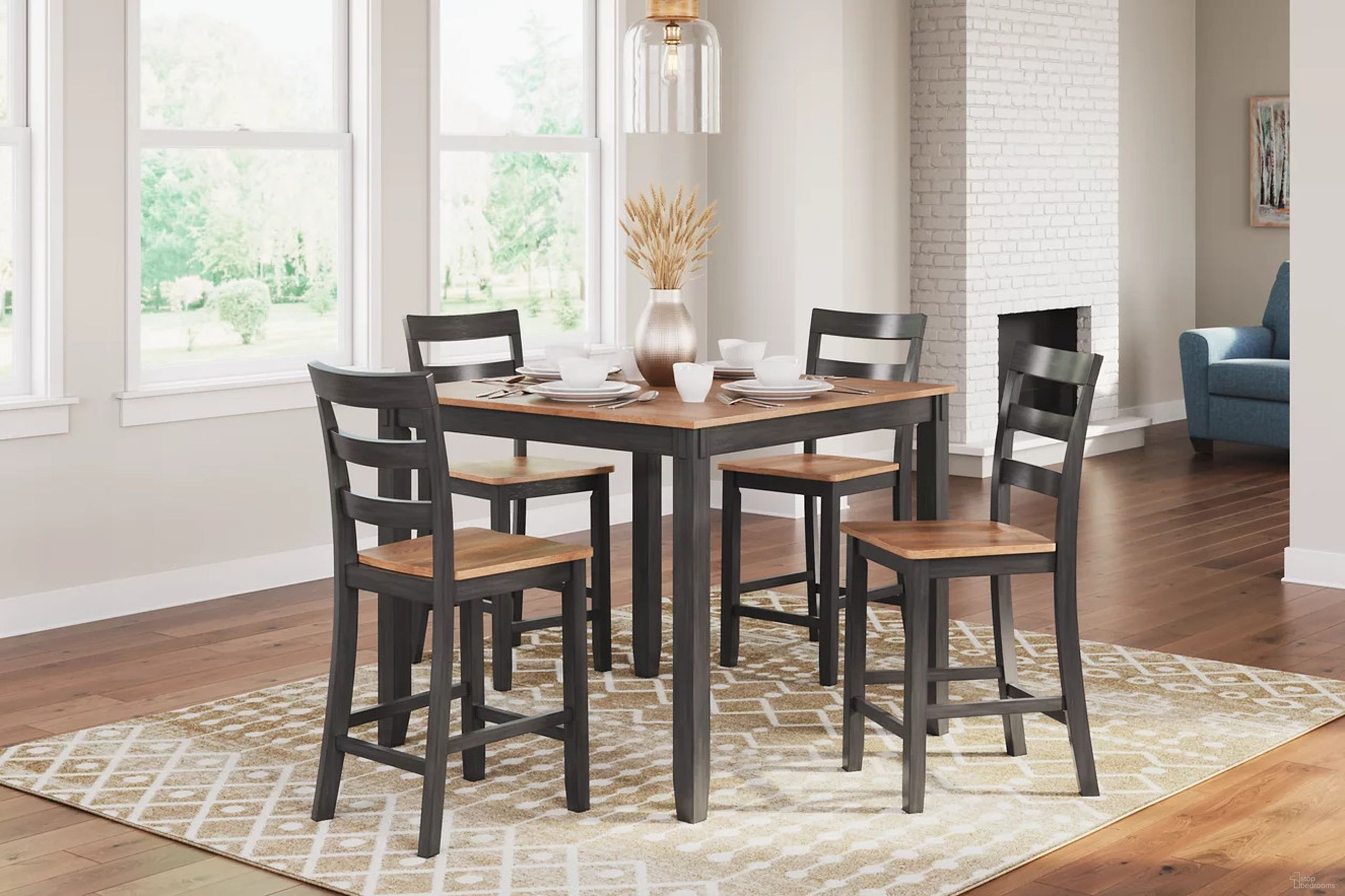 Gesthaven Counter Height Dining Table and 4 Barstools In Natural and Brown
