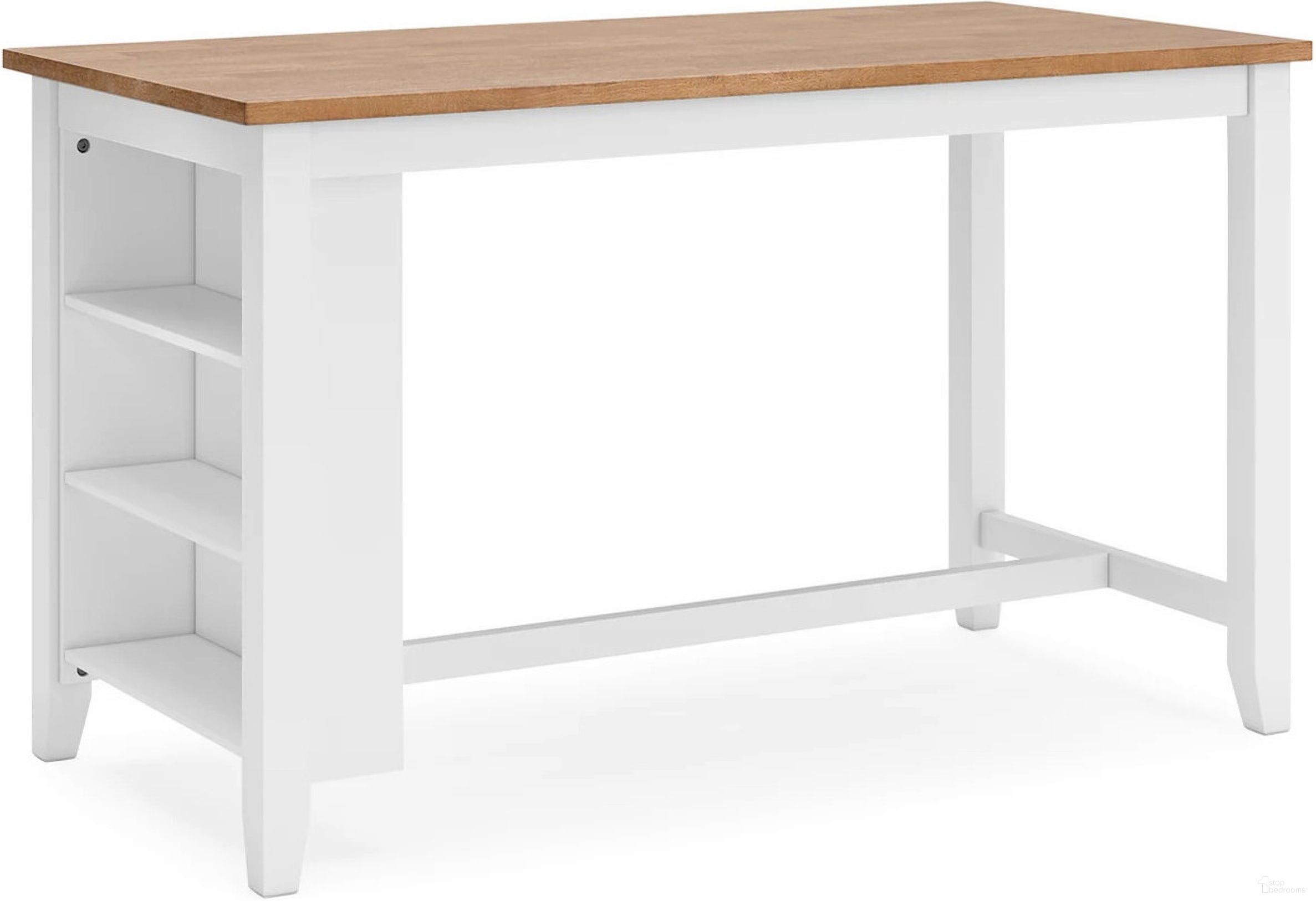 The appearance of Gesthaven Counter Height Dining Table In Natural and White designed by Signature Design by Ashley in the transitional interior design. This natural/white piece of furniture  was selected by 1StopBedrooms from Gesthaven Collection to add a touch of cosiness and style into your home. Sku: D398-13. Table Base Style: Trestle. Material: Wood. Table Top Shape: Rectangular. Size: 30" x 60".