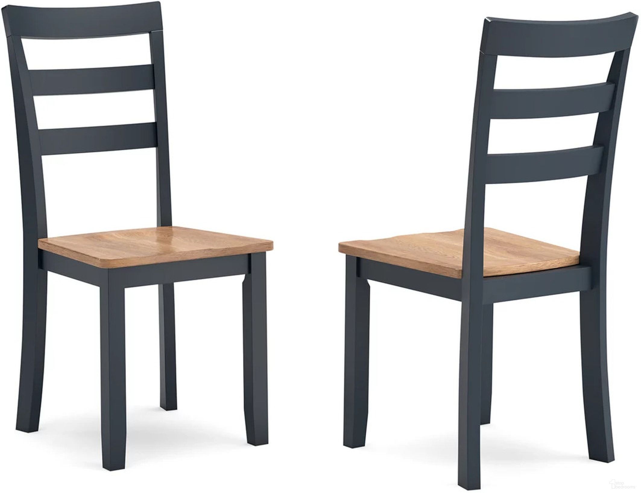 The appearance of Gesthaven Dining Chair Set of 2 In Natural and Blue designed by Signature Design by Ashley in the transitional interior design. This natural and blue piece of furniture  was selected by 1StopBedrooms from Gesthaven Collection to add a touch of cosiness and style into your home. Sku: D399-01. Material: Wood. Chair Type: Side Chair.
