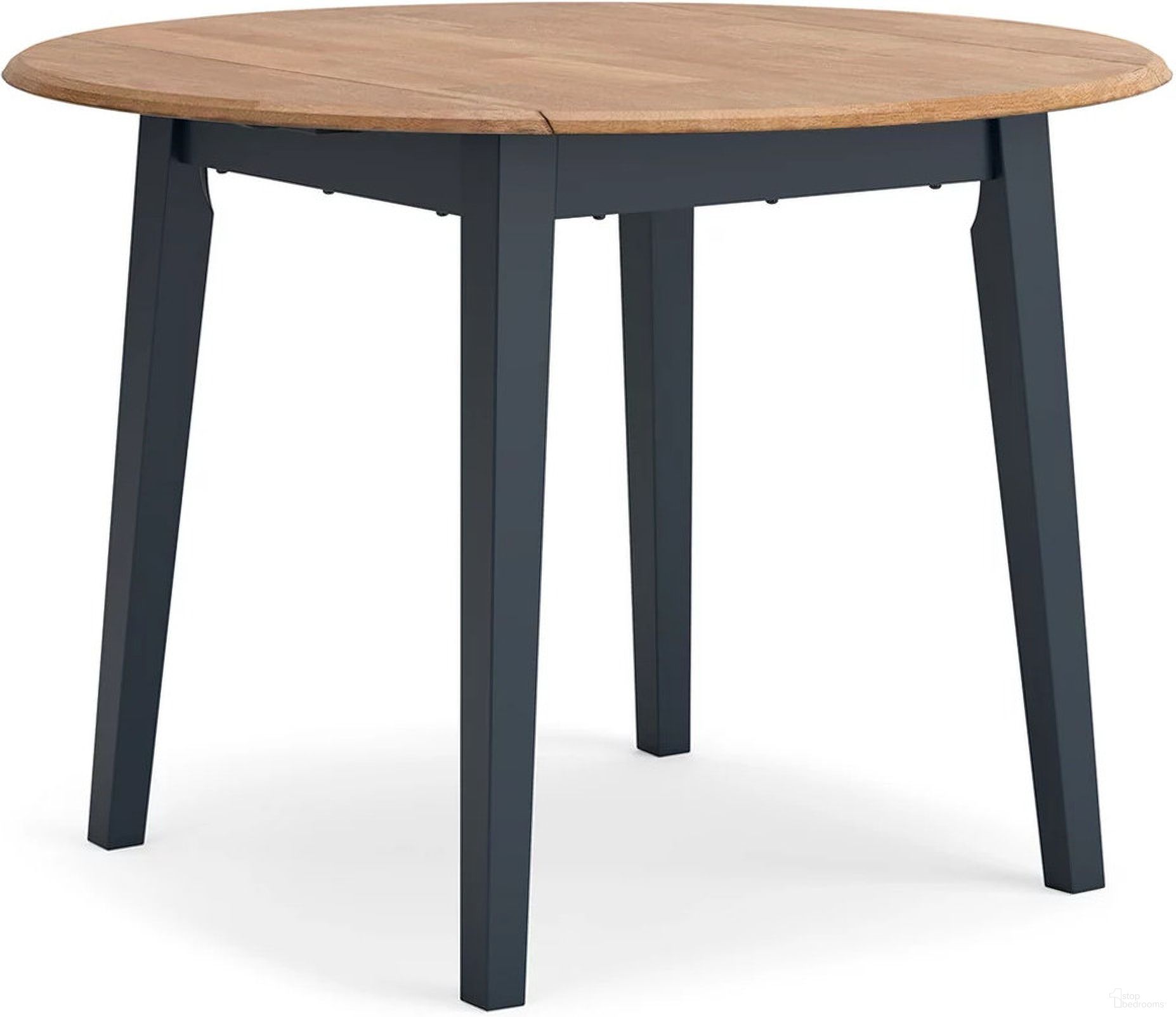 The appearance of Gesthaven Dining Drop Leaf Table In Natural and Blue designed by Signature Design by Ashley in the transitional interior design. This natural and blue piece of furniture was selected by 1StopBedrooms from Gesthaven Collection to add a touch of cosiness and style into your home. Sku: D399-15. Table Base Style: Legs. Table Top Shape: Round. Material: Wood. Size: 42".