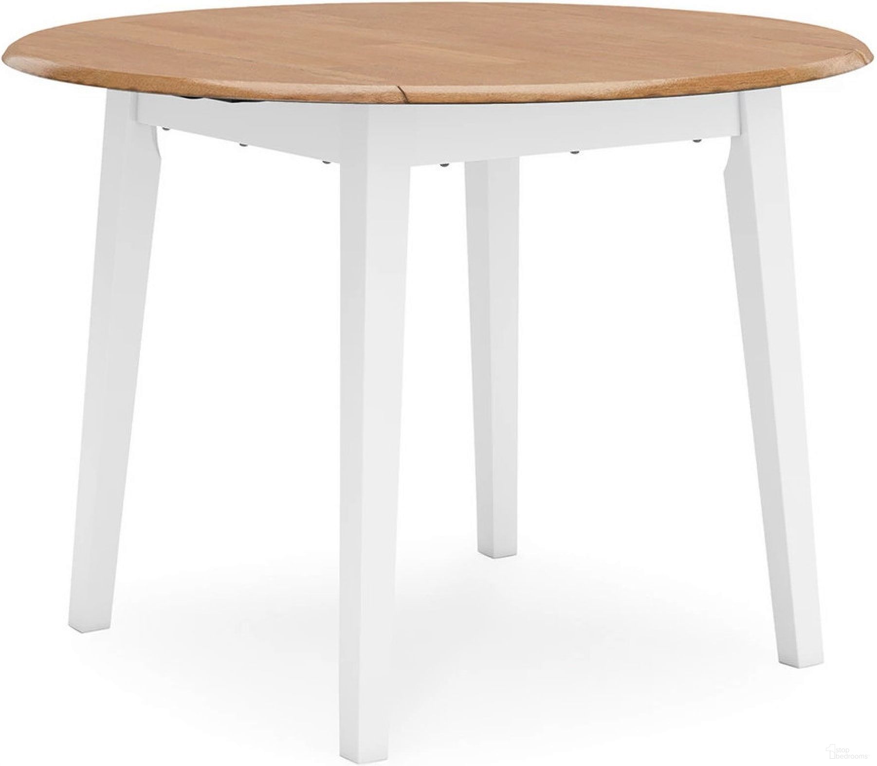 The appearance of Gesthaven Dining Drop Leaf Table In Natural and White designed by Signature Design by Ashley in the transitional interior design. This natural/white piece of furniture was selected by 1StopBedrooms from Gesthaven Collection to add a touch of cosiness and style into your home. Sku: D398-15. Table Base Style: Legs. Table Top Shape: Round. Material: Wood. Size: 42".