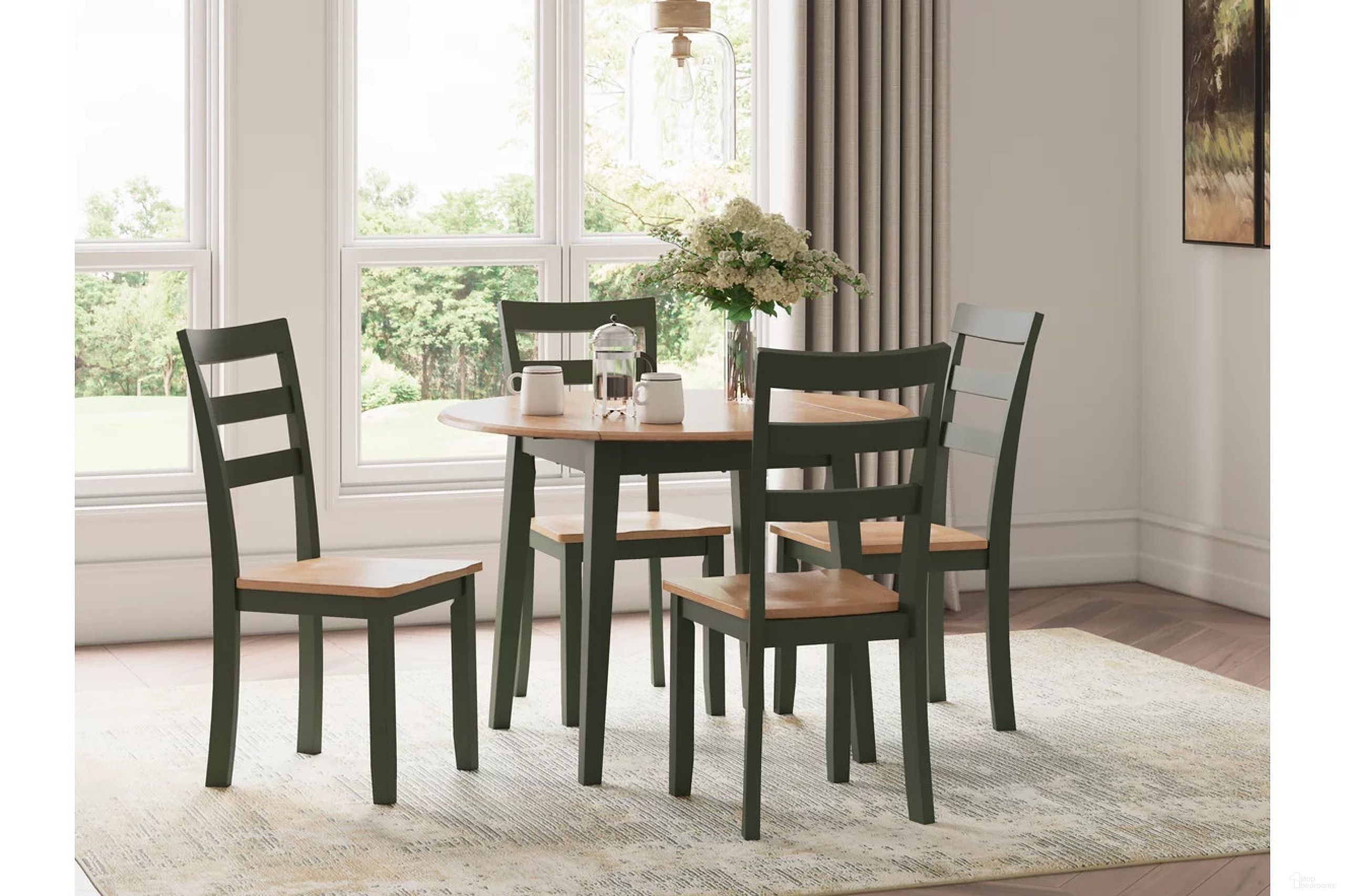 The appearance of Gesthaven Dining Room Set In Natural and Green designed by Signature Design by Ashley in the transitional interior design. This natural and green piece of furniture was selected by 1StopBedrooms from Gesthaven Collection to add a touch of cosiness and style into your home. Sku: D401-15;D401-01;D401-01. Table Base Style: Legs. Material: Wood. Size: 42".