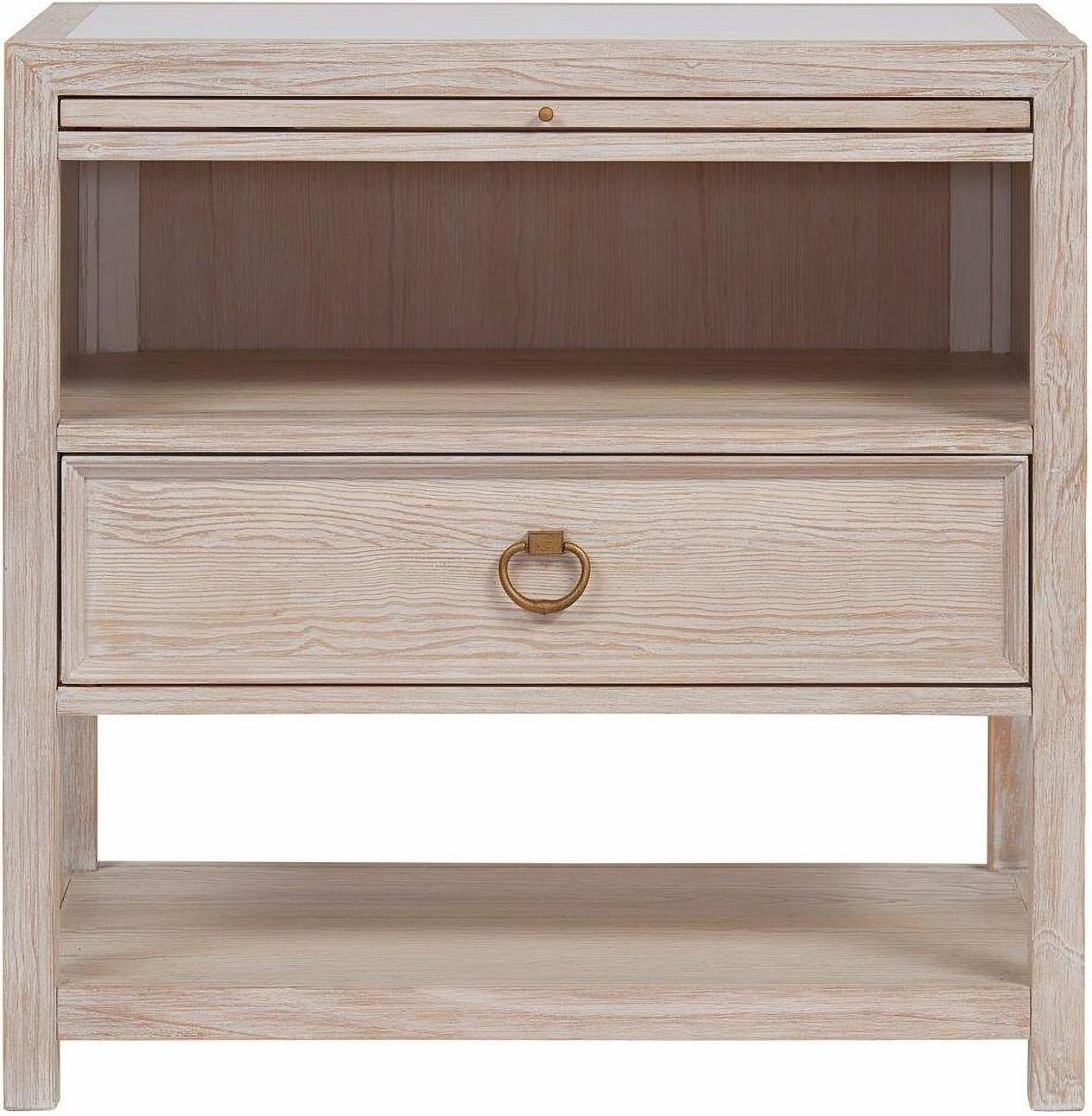 The appearance of Getaway Drawer Nightstand In Antique Brass designed by Universal in the coastal interior design. This antique brass piece of furniture was selected by 1StopBedrooms from Getaway Collection to add a touch of cosiness and style into your home. Sku: U033355. Material: Stone.