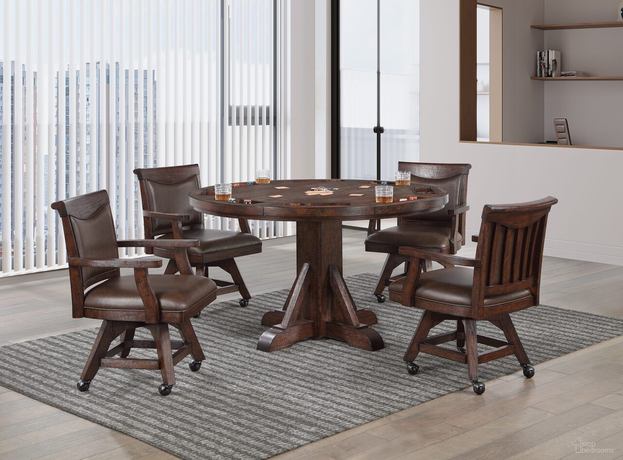 The appearance of Gettysburg Swivel Game Chair with Castors In Dark Distressed designed by ECI in the traditional interior design. This dark distressed piece of furniture  was selected by 1StopBedrooms from Gettysburg Collection to add a touch of cosiness and style into your home. Sku: S1475-05-SWC. Material: Hardwood.