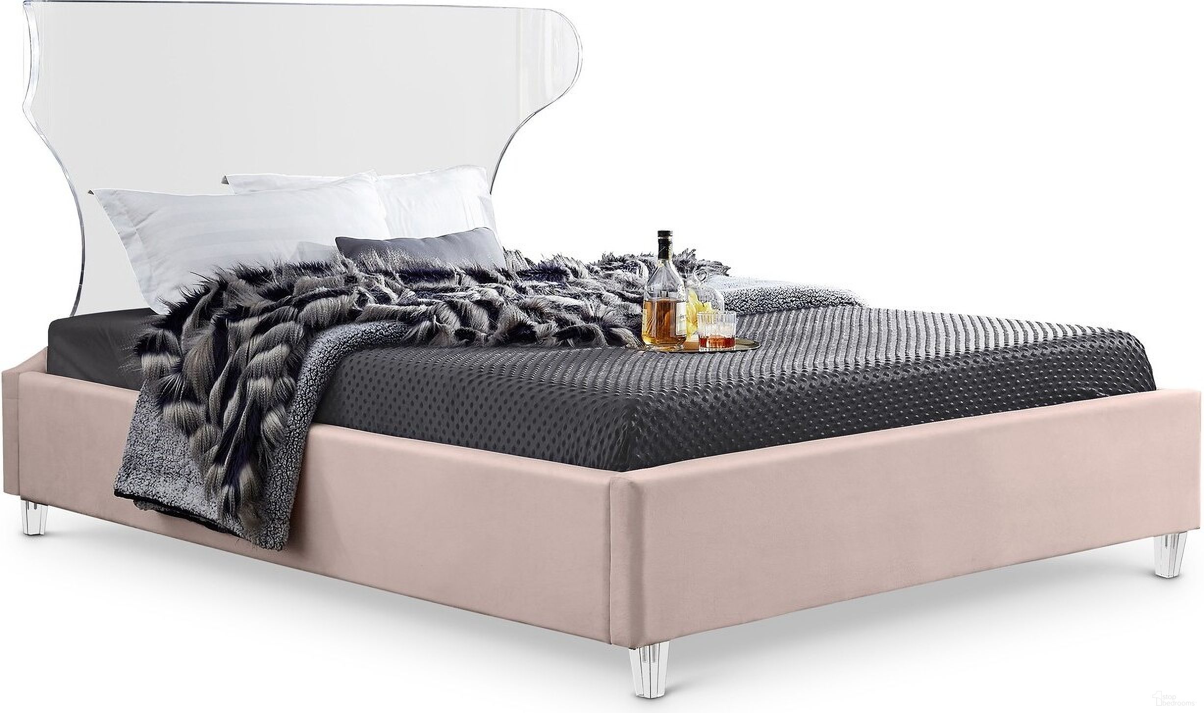 The appearance of Ghost Velvet King Bed In Pink designed by Meridian in the modern / contemporary interior design. This pink piece of furniture was selected by 1StopBedrooms from Ghost Collection to add a touch of cosiness and style into your home. Sku: P_GhostPink-K Box 1/2 (HB/Slats);P_GhostPink-K Box 2/2 (FB/Rails). Bed Type: Platform Bed. Bed Size: King. Material: Velvet.