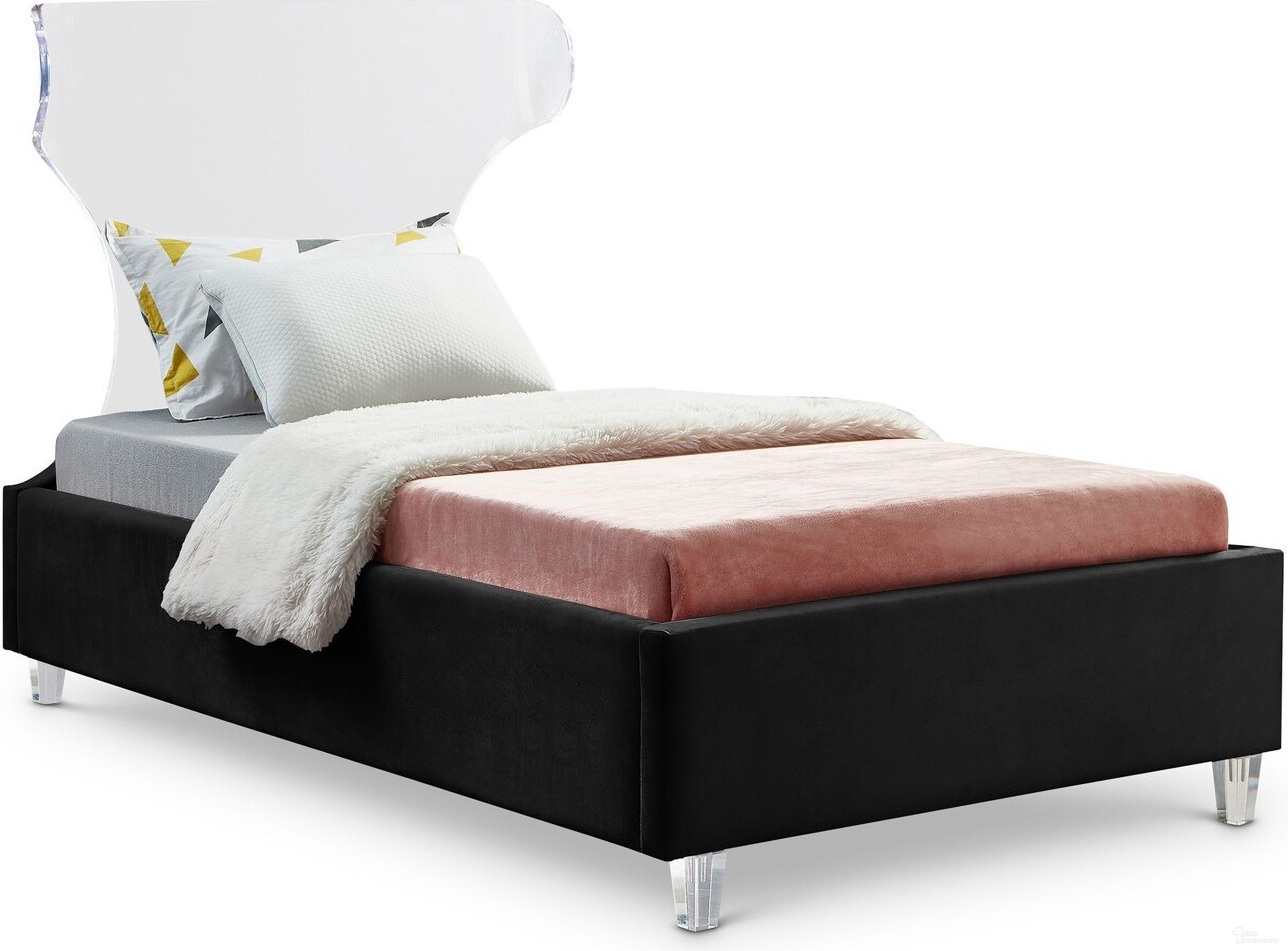 The appearance of Ghost Velvet Twin Bed In Black designed by Meridian in the modern / contemporary interior design. This black piece of furniture was selected by 1StopBedrooms from Ghost Collection to add a touch of cosiness and style into your home. Sku: P_GhostBlack-T Box 1/2 (HB/Slats);P_GhostBlack-T Box 2/2 (FB/Rails). Bed Type: Platform Bed. Bed Size: Twin. Material: Velvet.