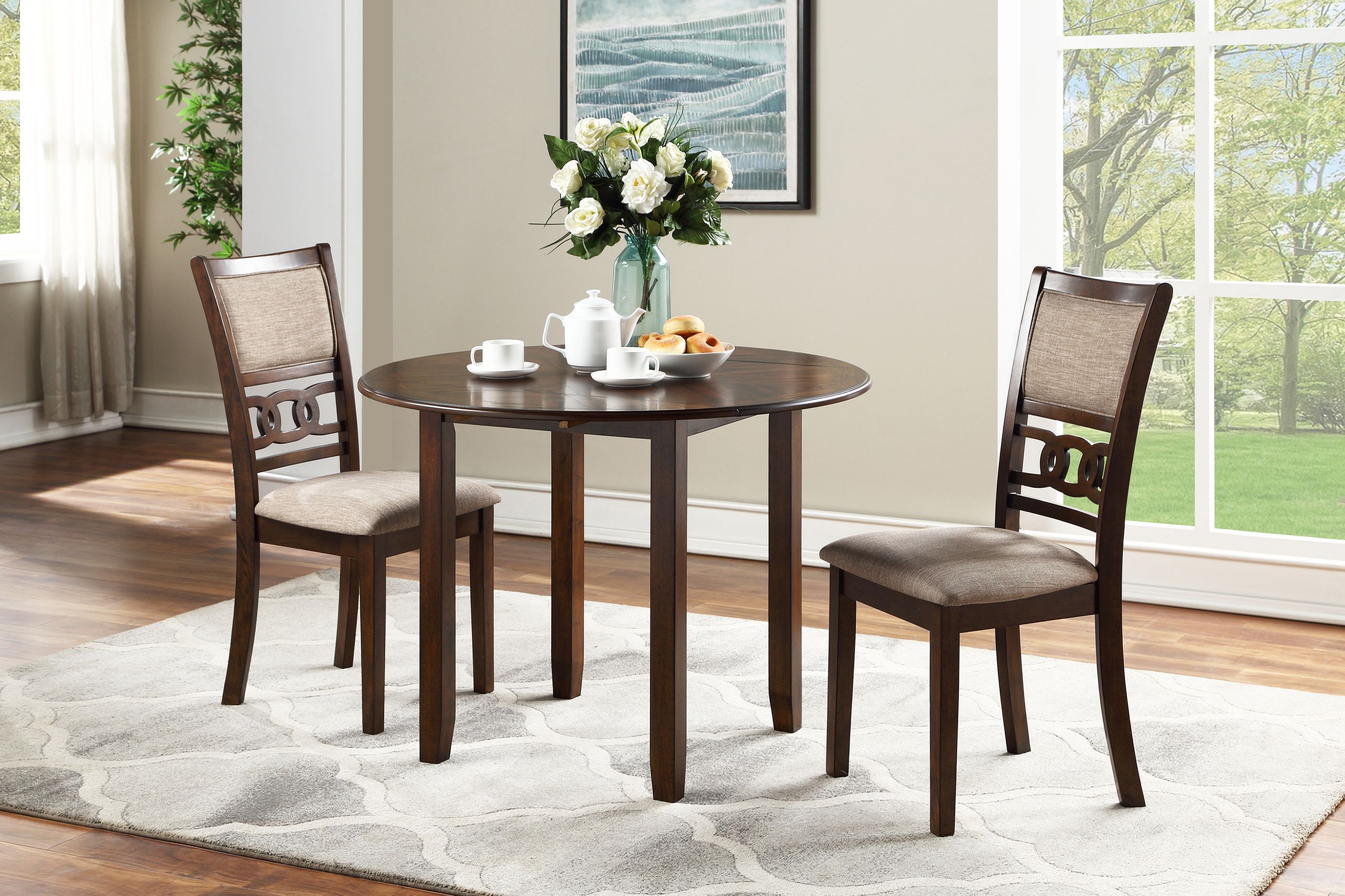 Gia 3 Piece 42 Inch Drop Leaf Dining Table and 2 Chairs In Cherry