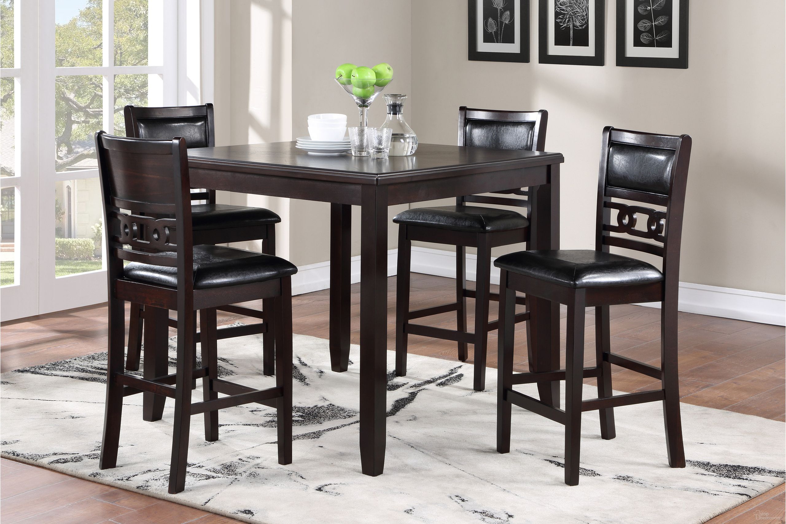 The appearance of Gia 5 Piece 42 Inch Square Counter Table and 4 Chairs In Ebony designed by New Classic in the transitional interior design. This ebony piece of furniture was selected by 1StopBedrooms from Gia Collection to add a touch of cosiness and style into your home. Sku: D1701-542-EBY. Material: Wood.