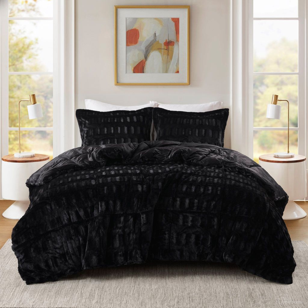 The appearance of Gia Solid Faux Fur Comforter Mini Set In Black designed by Olliix in the glam interior design. This black piece of furniture was selected by 1StopBedrooms from Gia Collection to add a touch of cosiness and style into your home. Sku: MP10-8546. Bed Size: King. Material: Poly.