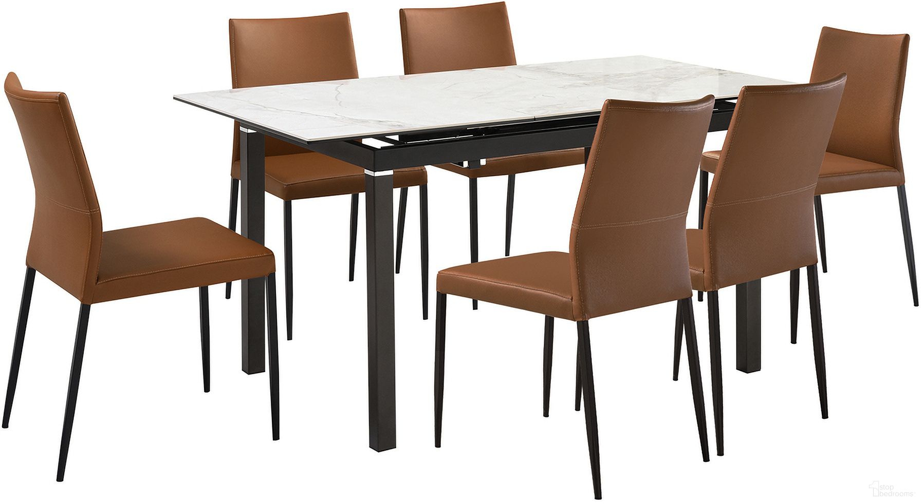 The appearance of Giana Kash 7 Piece Extendable Dining Set with Faux Leather Chairs In Brown designed by Armen Living in the modern / contemporary interior design. This brown piece of furniture was selected by 1StopBedrooms from Giana Collection to add a touch of cosiness and style into your home. Sku: LCKASIBLKPE;LCKASIBLKPE;LCKASIBLKPE;LCGIDIGRBLKTOP;LCGIDIGRBLKBA. Material: Steel.