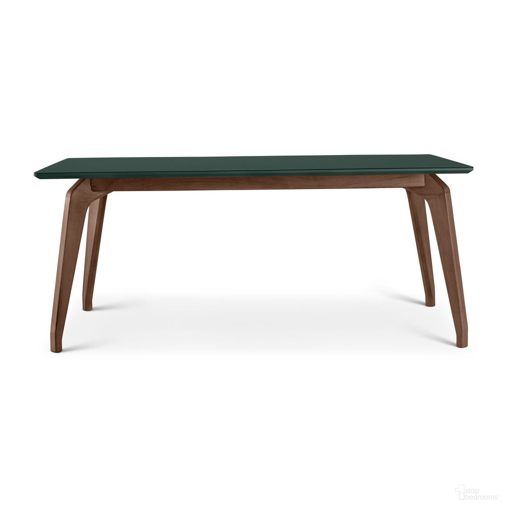 The appearance of Giane Dining Table In Floresta Green designed by Urbia in the modern / contemporary interior design. This floresta green piece of furniture  was selected by 1StopBedrooms from Modern Brazilian Collection to add a touch of cosiness and style into your home. Sku: BSM-240470-22. Table Base Style: Legs. Table Top Shape: Round. Size: 39" x 70". Material: Lacquer.