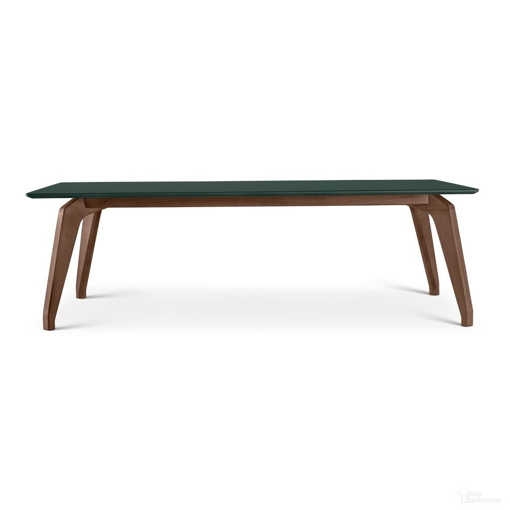 The appearance of Giane Rectangle Dining Table In Floresta Green designed by Urbia in the modern / contemporary interior design. This floresta green piece of furniture  was selected by 1StopBedrooms from Modern Brazilian Collection to add a touch of cosiness and style into your home. Sku: BSM-208166-22. Table Base Style: Legs. Table Top Shape: Rectangular. Size: 44" x 87". Material: Lacquer.