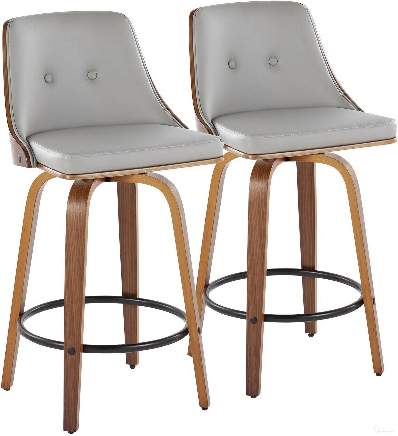 The appearance of Gianna 26 Inch Fixed Height Counter Stool Set of 2 In Light Grey/Walnut designed by Lumisource in the transitional interior design. This walnut and black piece of furniture  was selected by 1StopBedrooms from Gianna Collection to add a touch of cosiness and style into your home. Sku: B26-GNNPU-GRTZQ2 WLWLLGY2. Material: Wood.