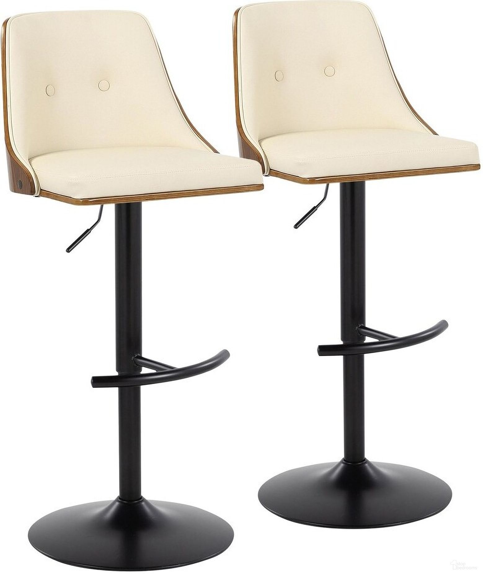 The appearance of Gianna Adjustable Barstool Set of 2 In Black Walnut/Cream designed by Lumisource in the transitional interior design. This cream piece of furniture  was selected by 1StopBedrooms from Gianna Collection to add a touch of cosiness and style into your home. Sku: BS-GNNPU-RT2 BKWLCR2. Material: Wood.