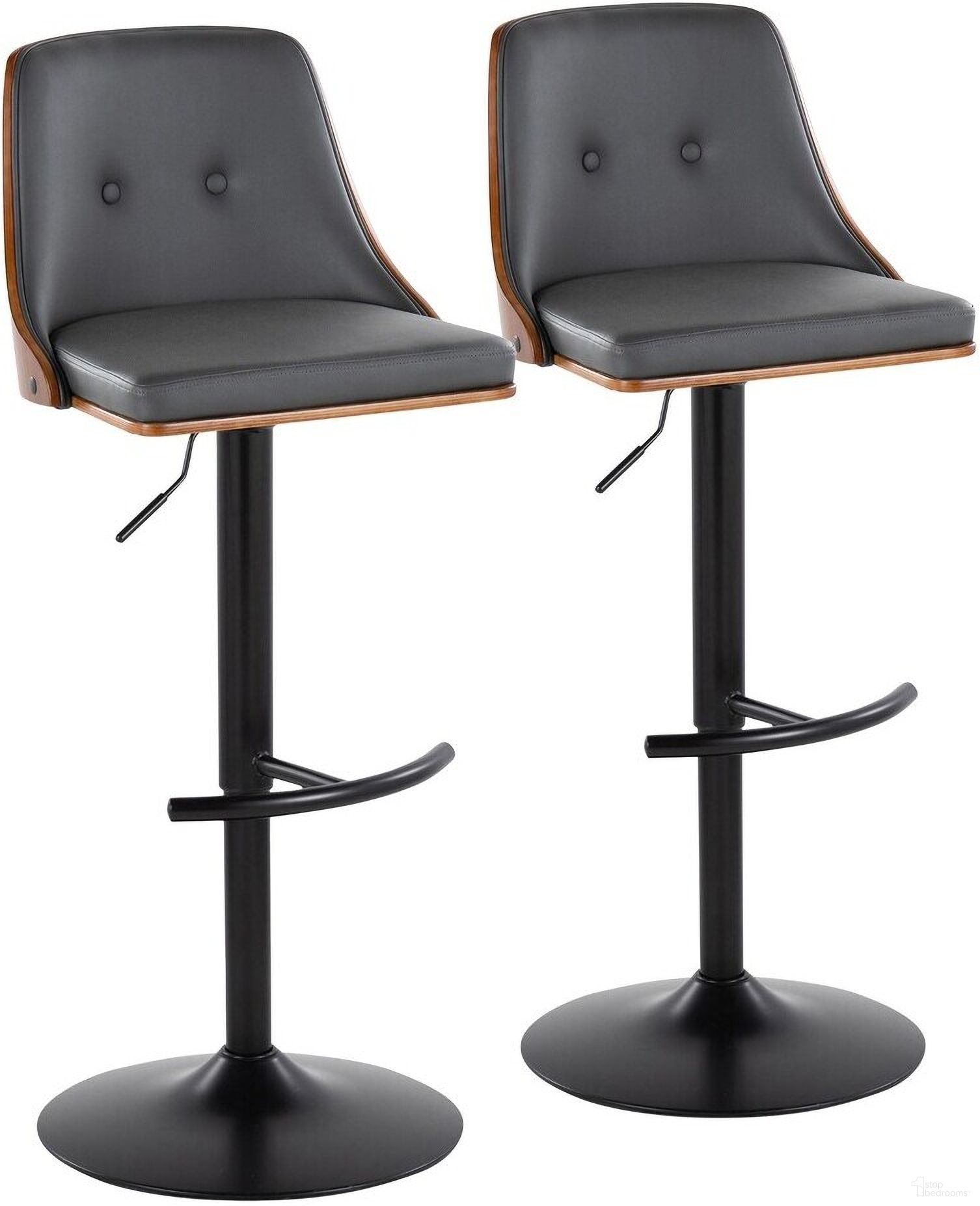 The appearance of Gianna Adjustable Barstool Set of 2 In Black Walnut designed by Lumisource in the transitional interior design. This grey piece of furniture  was selected by 1StopBedrooms from Gianna Collection to add a touch of cosiness and style into your home. Sku: BS-GNNPU-RT2 BKWLGY2. Material: Wood.