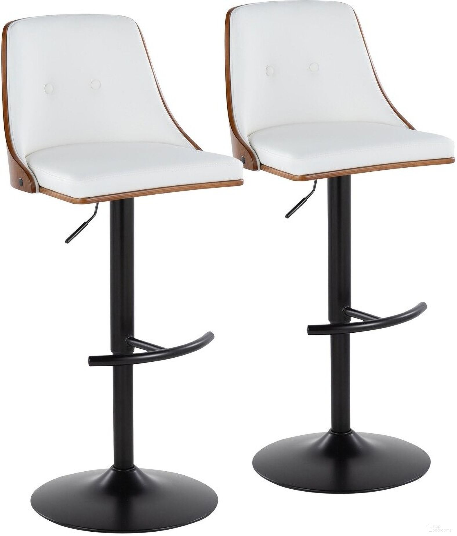 The appearance of Gianna Adjustable Barstool Set of 2 In Black Walnut/White designed by Lumisource in the transitional interior design. This white piece of furniture was selected by 1StopBedrooms from Gianna Collection to add a touch of cosiness and style into your home. Sku: BS-GNNPU-RT2 BKWLW2. Material: Wood.