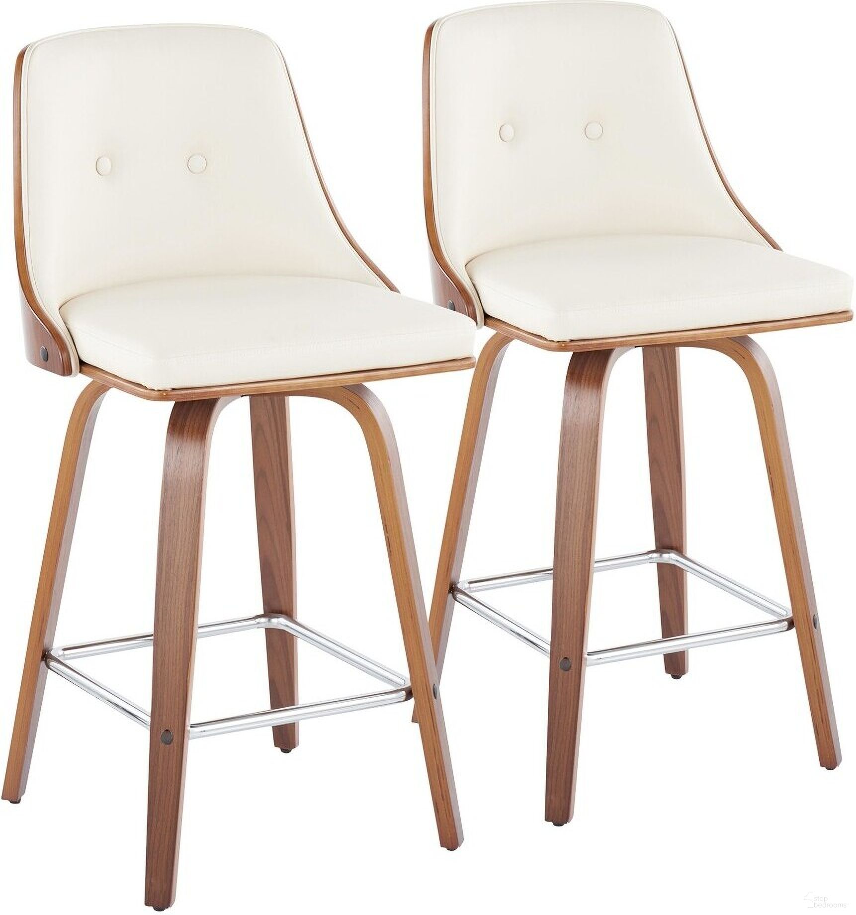 The appearance of Gianna Fixed Height Counter Stool Set of 2 In Cream designed by Lumisource in the transitional interior design. This cream piece of furniture was selected by 1StopBedrooms from Gianna Collection to add a touch of cosiness and style into your home. Sku: B26-GNNPU-GRTZS2 WLWLCR2. Material: Wood.