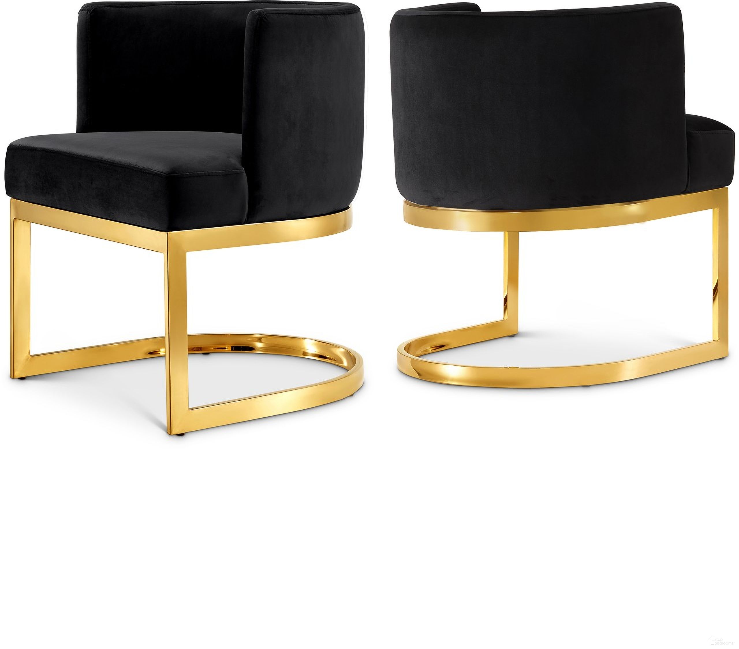 The appearance of Gianna Velvet Dining Chair In Black/Gold designed by Meridian in the modern / contemporary interior design. This black piece of furniture was selected by 1StopBedrooms from Gianna Collection to add a touch of cosiness and style into your home. Sku: 718Black-C. Material: Velvet. Chair Type: Side Chair.