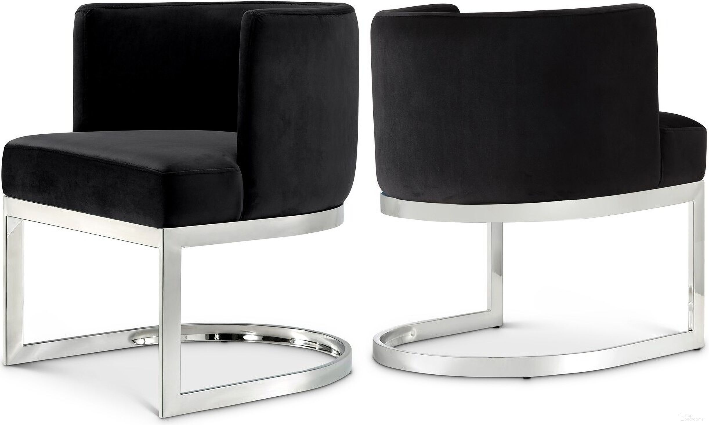 The appearance of Gianna Velvet Dining Chair In Black designed by Meridian in the modern / contemporary interior design. This black piece of furniture was selected by 1StopBedrooms from Gianna Collection to add a touch of cosiness and style into your home. Sku: 734Black-C. Material: Velvet. Chair Type: Side Chair.