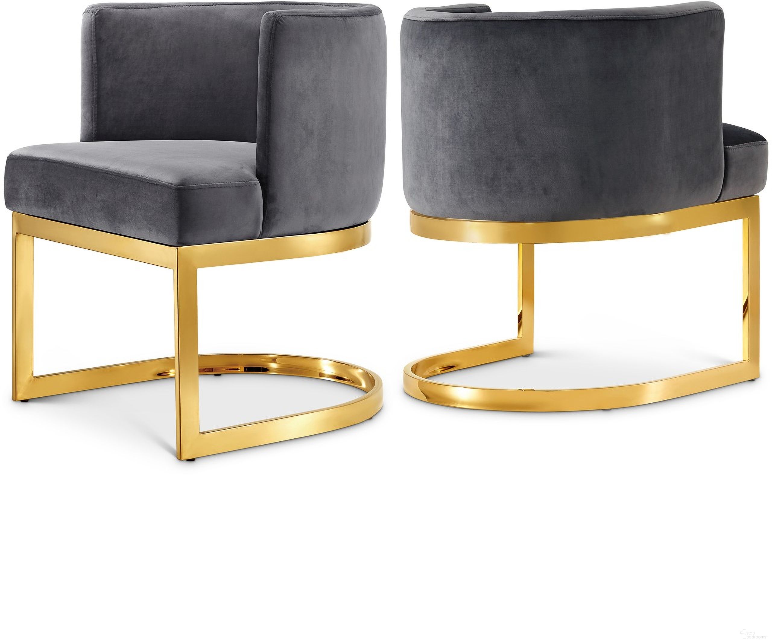 The appearance of Gianna Velvet Dining Chair In Grey/Gold designed by Meridian in the modern / contemporary interior design. This grey piece of furniture was selected by 1StopBedrooms from Gianna Collection to add a touch of cosiness and style into your home. Sku: 718Grey-C. Material: Velvet. Chair Type: Side Chair.