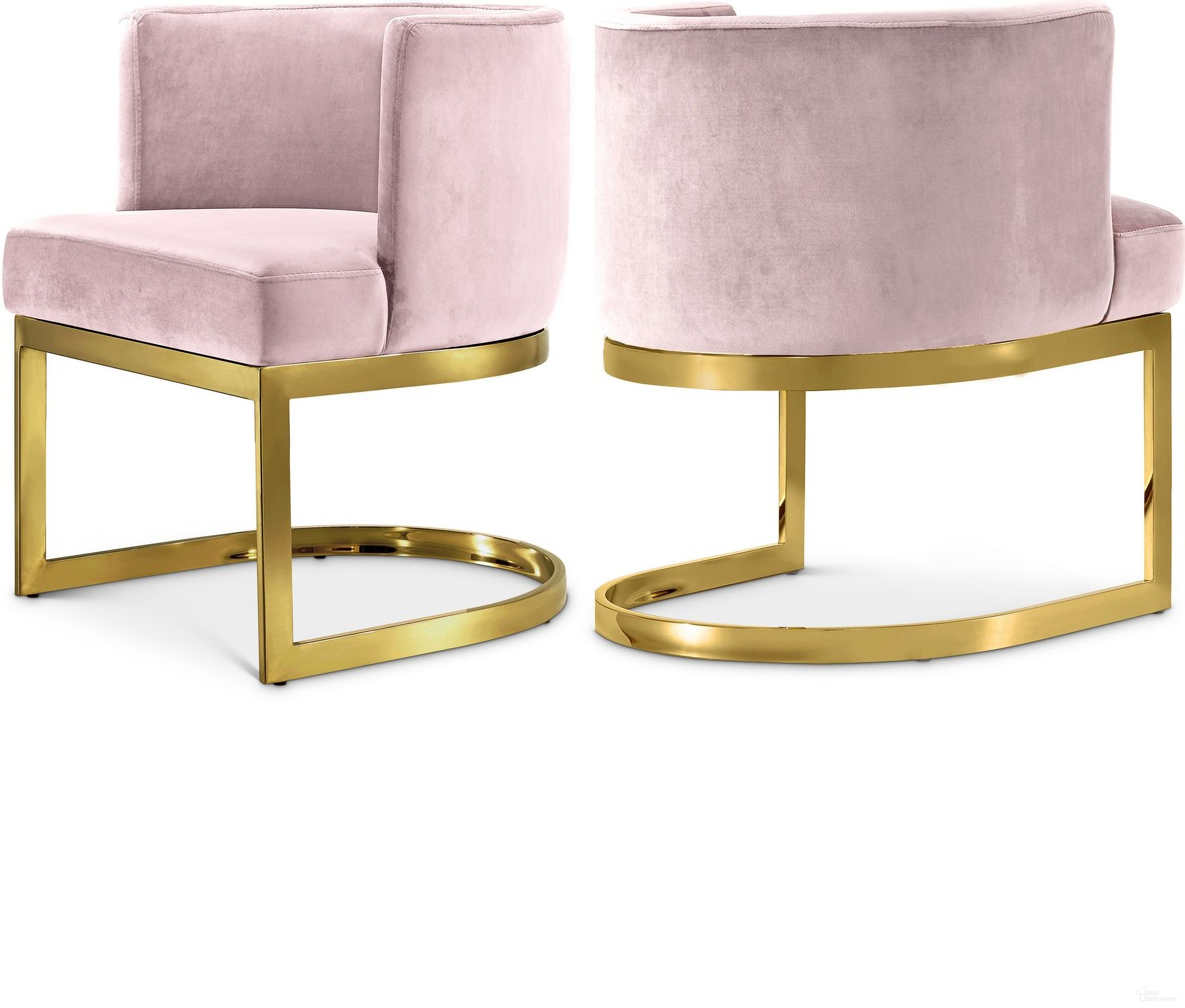 The appearance of Gianna Velvet Dining Chair In Pink designed by Meridian in the modern / contemporary interior design. This pink piece of furniture  was selected by 1StopBedrooms from Gianna Collection to add a touch of cosiness and style into your home. Sku: 718Pink-C. Material: Velvet. Chair Type: Side Chair.