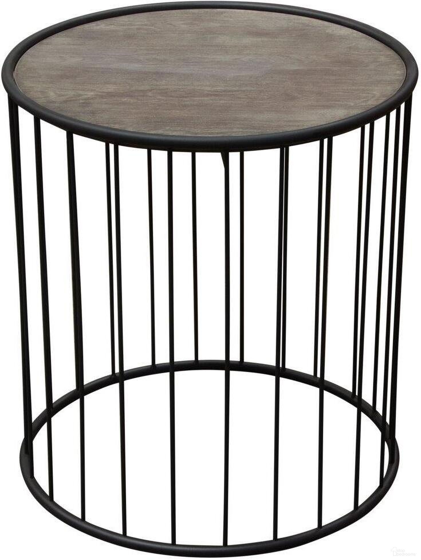 Gibson 22 Inch Round End Table with Grey Oak Finished Top and Metal Base