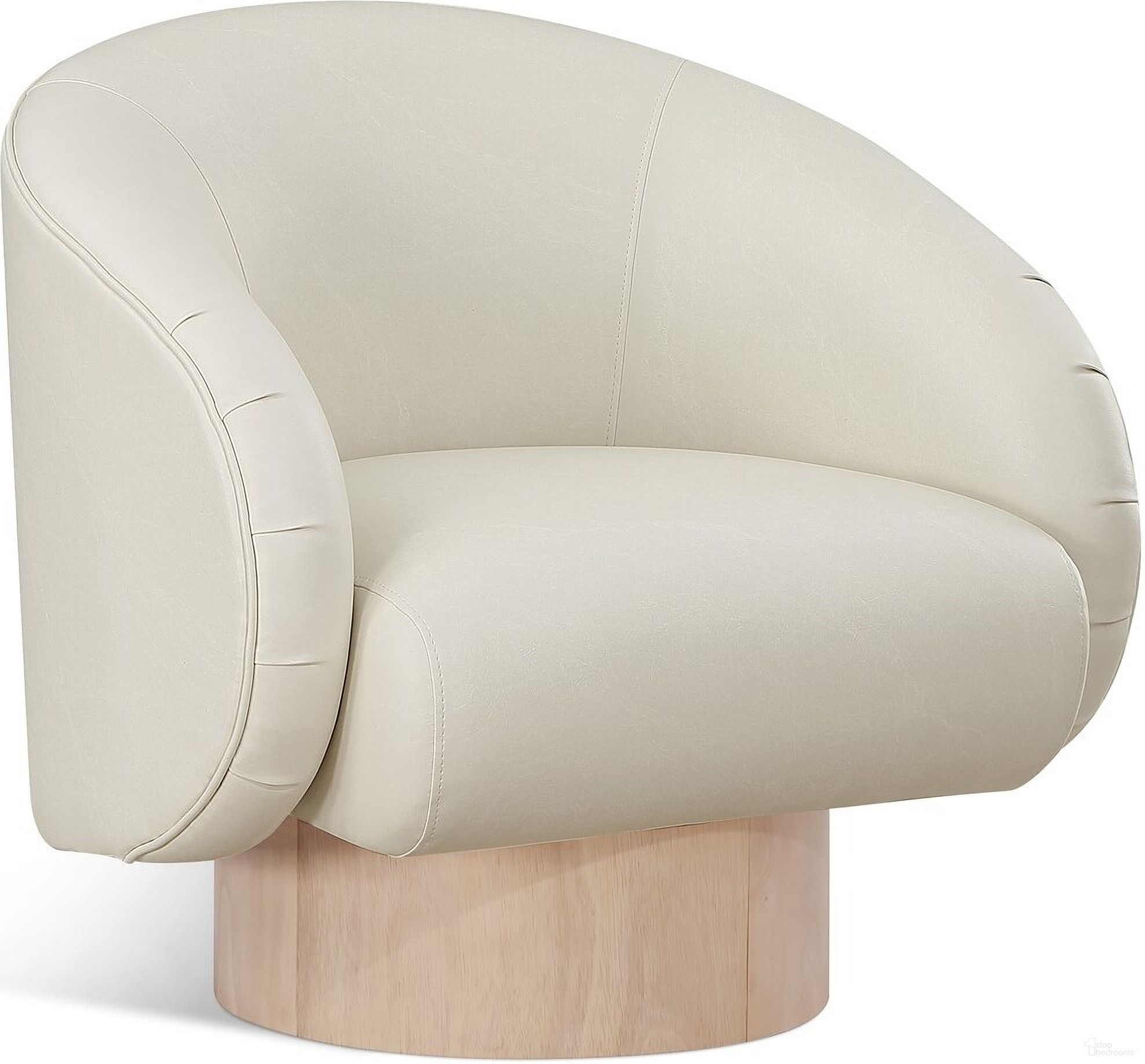 The appearance of Gibson Vegan Leather Swivel Accent Chair In Cream designed by Meridian in the modern / contemporary interior design. This cream piece of furniture was selected by 1StopBedrooms from Gibson Collection to add a touch of cosiness and style into your home. Sku: 484Cream. Material: Leather.