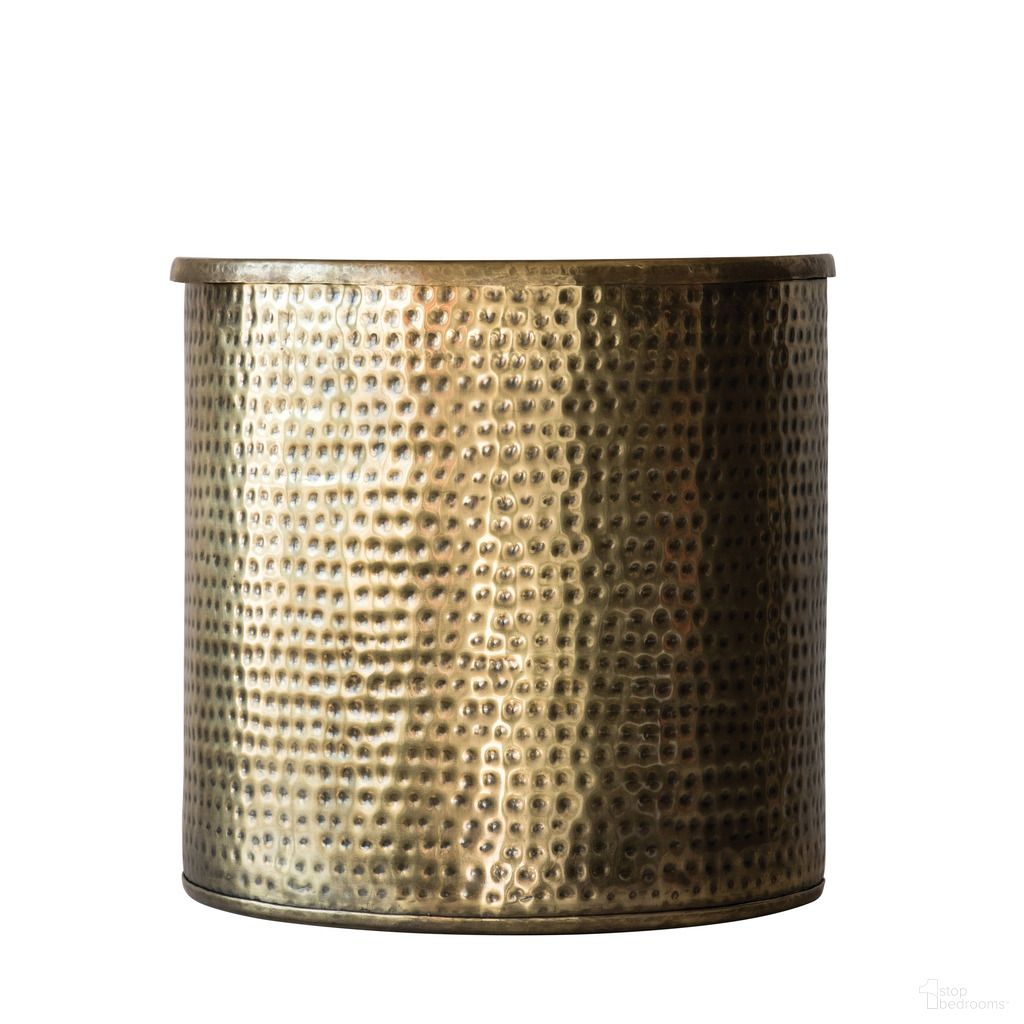 Gideon Round Hammered Metal End Table with Storage In Brass