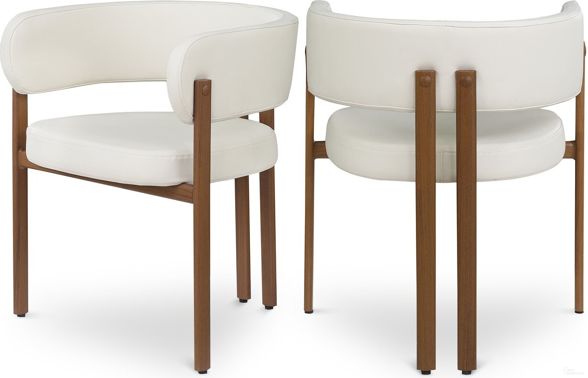Gideon Vegan Leather Dining Chair Set of 2 In Cream and Walnut
