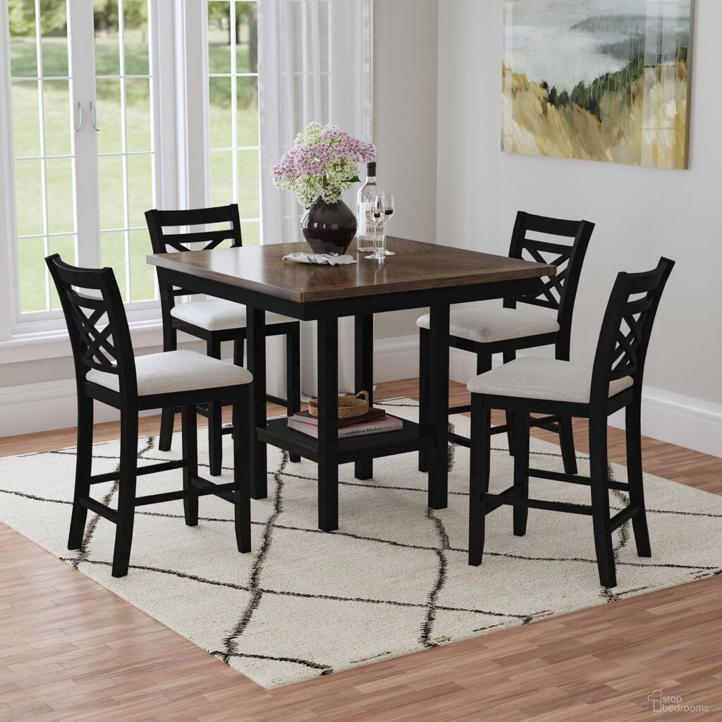 The appearance of Gill 5 Piece Counter Set with Table and Wood Back Chairs In Medium Brown and Black designed by Picket House in the country / farmhouse interior design. This medium brown/black piece of furniture was selected by 1StopBedrooms from Gill Collection to add a touch of cosiness and style into your home. Sku: D-16720-8-5CS3. Table Base Style: Trestle. Table Top Shape: Square. Material: Acacia.