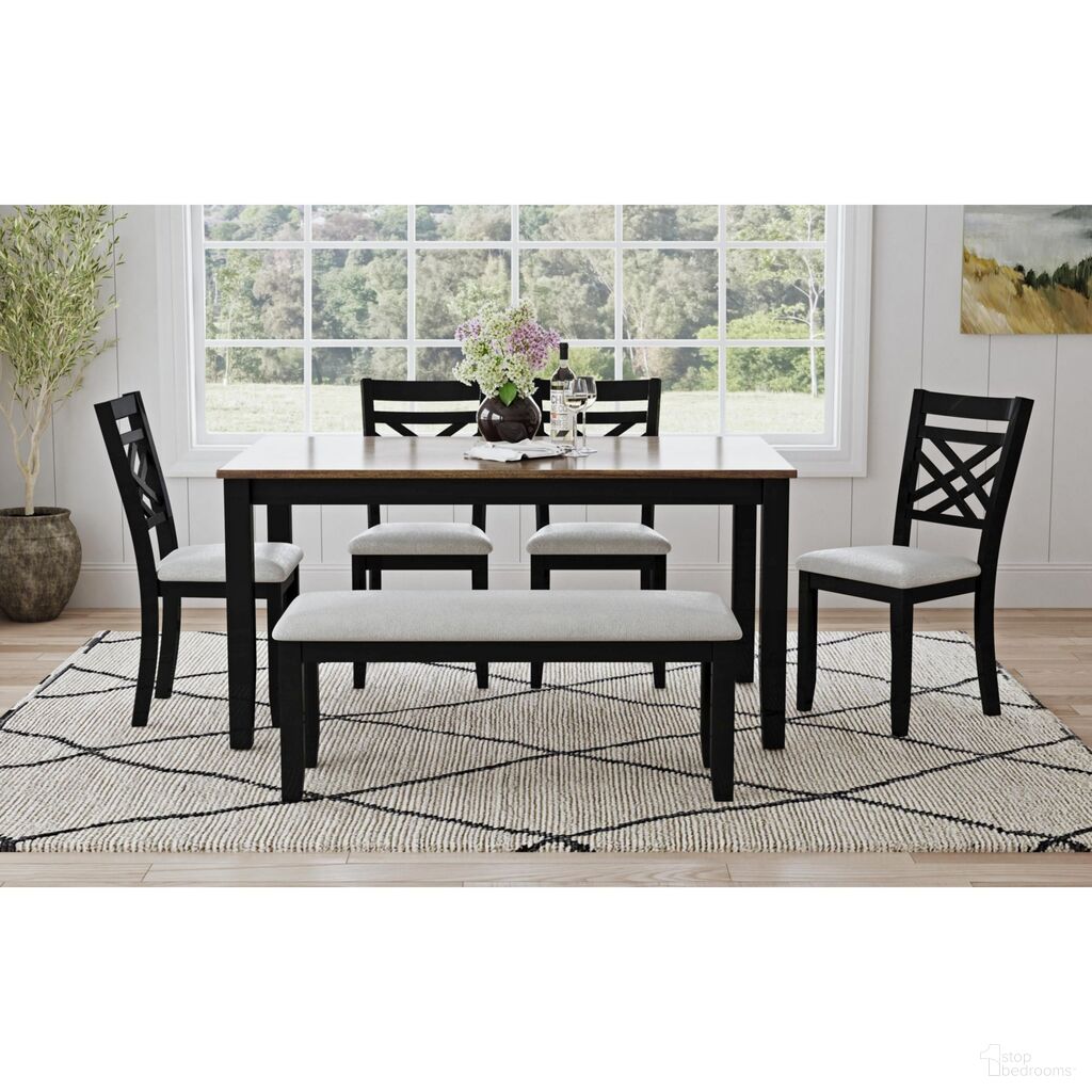 The appearance of Gill 6 Piece Dining Set with Table, Chair and Bench In Medium Brown and Black designed by Picket House in the country / farmhouse interior design. This medium brown/black piece of furniture was selected by 1StopBedrooms from Gill Collection to add a touch of cosiness and style into your home. Sku: D-16720-8-6DS3. Table Base Style: Legs. Table Top Shape: Rectangular. Material: Acacia.