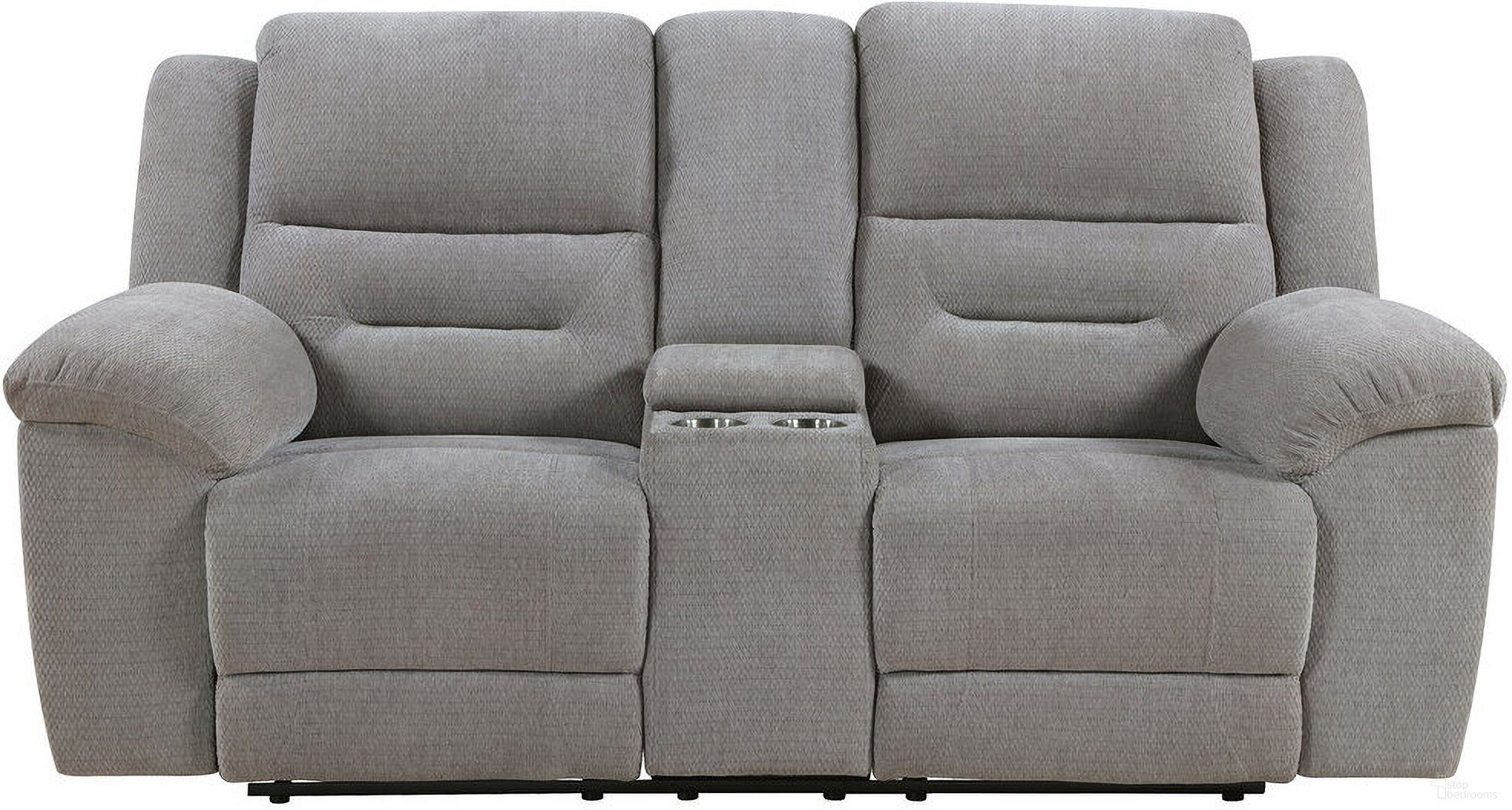The appearance of Gilson Chenille Upholstered Reclining Loveseat In Grey designed by Coaster in the transitional interior design. This grey piece of furniture was selected by 1StopBedrooms from Gilson Collection to add a touch of cosiness and style into your home. Sku: 602552. Material: Polyester.