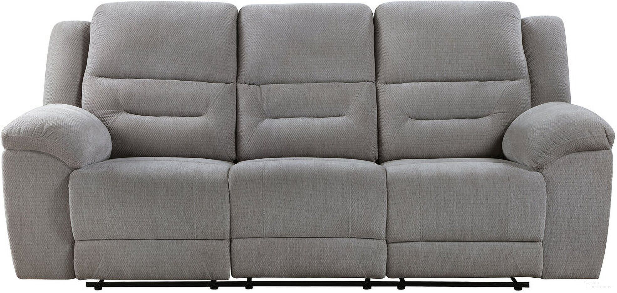 The appearance of Gilson Chenille Upholstered Reclining Sofa In Grey designed by Coaster in the transitional interior design. This grey piece of furniture was selected by 1StopBedrooms from Gilson Collection to add a touch of cosiness and style into your home. Sku: 602551. Material: Polyester.