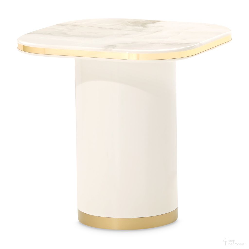 The appearance of Gineverra End Table In Ivory Gold designed by Michael Amini in the modern / contemporary interior design. This ivory gold piece of furniture was selected by 1StopBedrooms from Gineverra Collection to add a touch of cosiness and style into your home. Sku: LFR-GNVA202-839. Material: Wood.