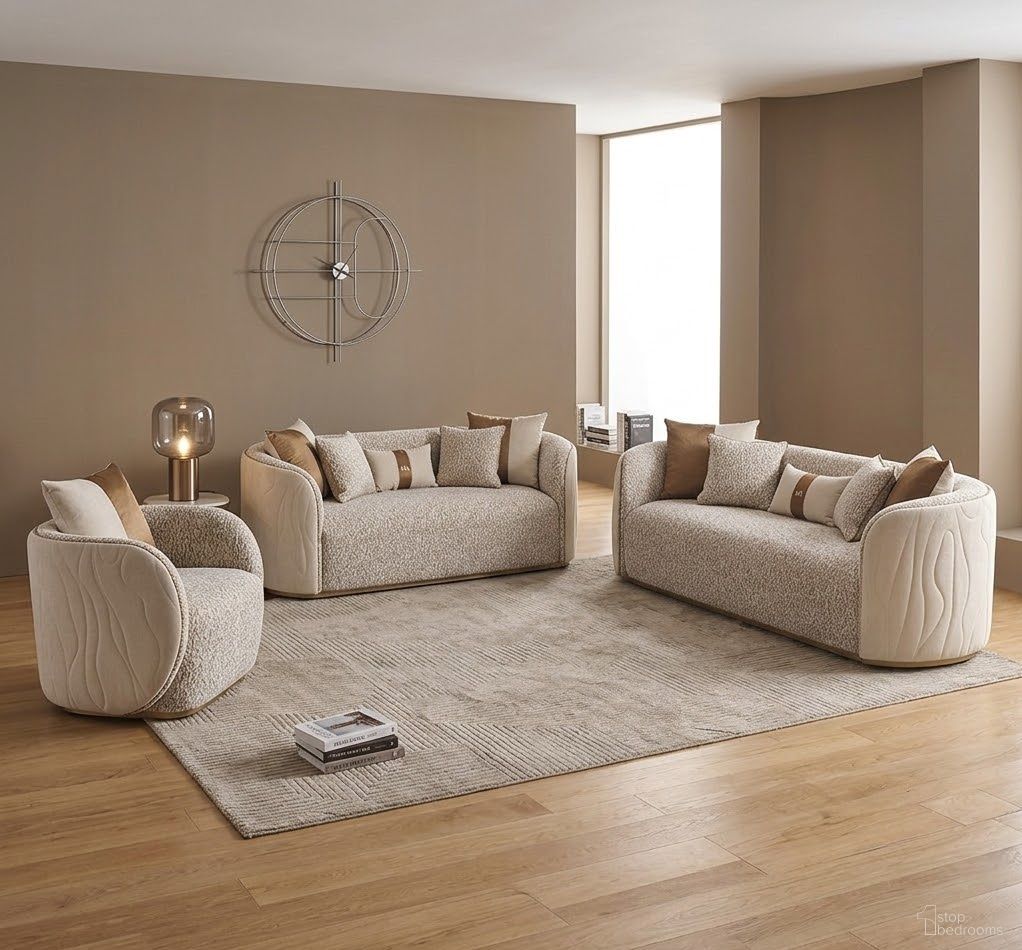 Gineverra Living Room Set In Biscotti and Ivory Gold