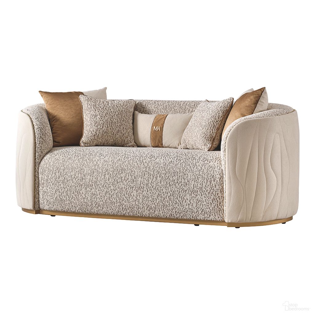 The appearance of Gineverra Loveseat In Biscotti and Ivory Gold designed by Michael Amini in the modern / contemporary interior design. This biscotti/ivory gold piece of furniture  was selected by 1StopBedrooms from Gineverra Collection to add a touch of cosiness and style into your home. Sku: LFR-GNVA825-BSC-839. Material: Boucle.