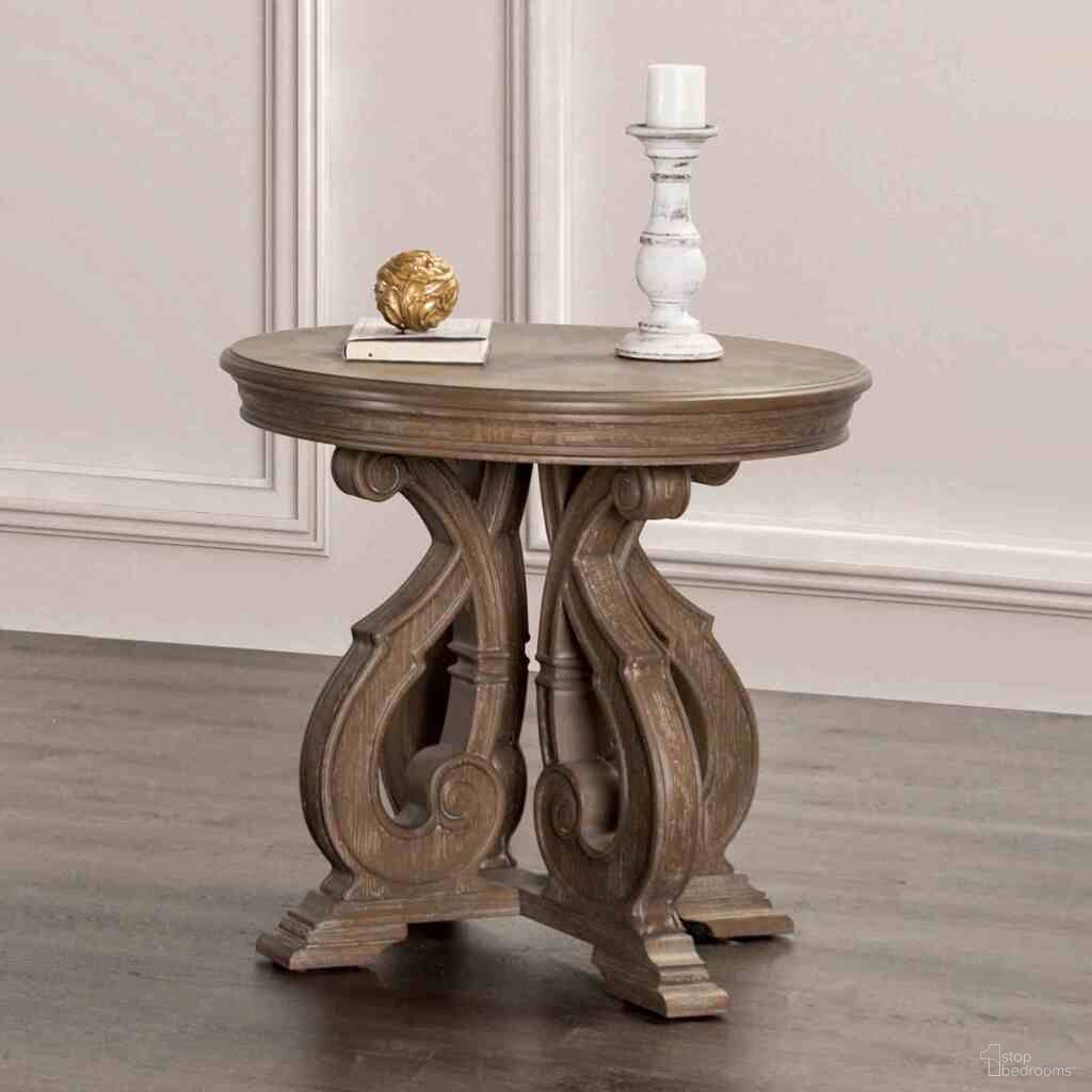 The appearance of Giordani End Table In Weathered Oak designed by Furniture of America in the traditional interior design. This weathered oak piece of furniture  was selected by 1StopBedrooms from Giordani Collection to add a touch of cosiness and style into your home. Sku: FM4519AK-E. Material: Solid Wood.