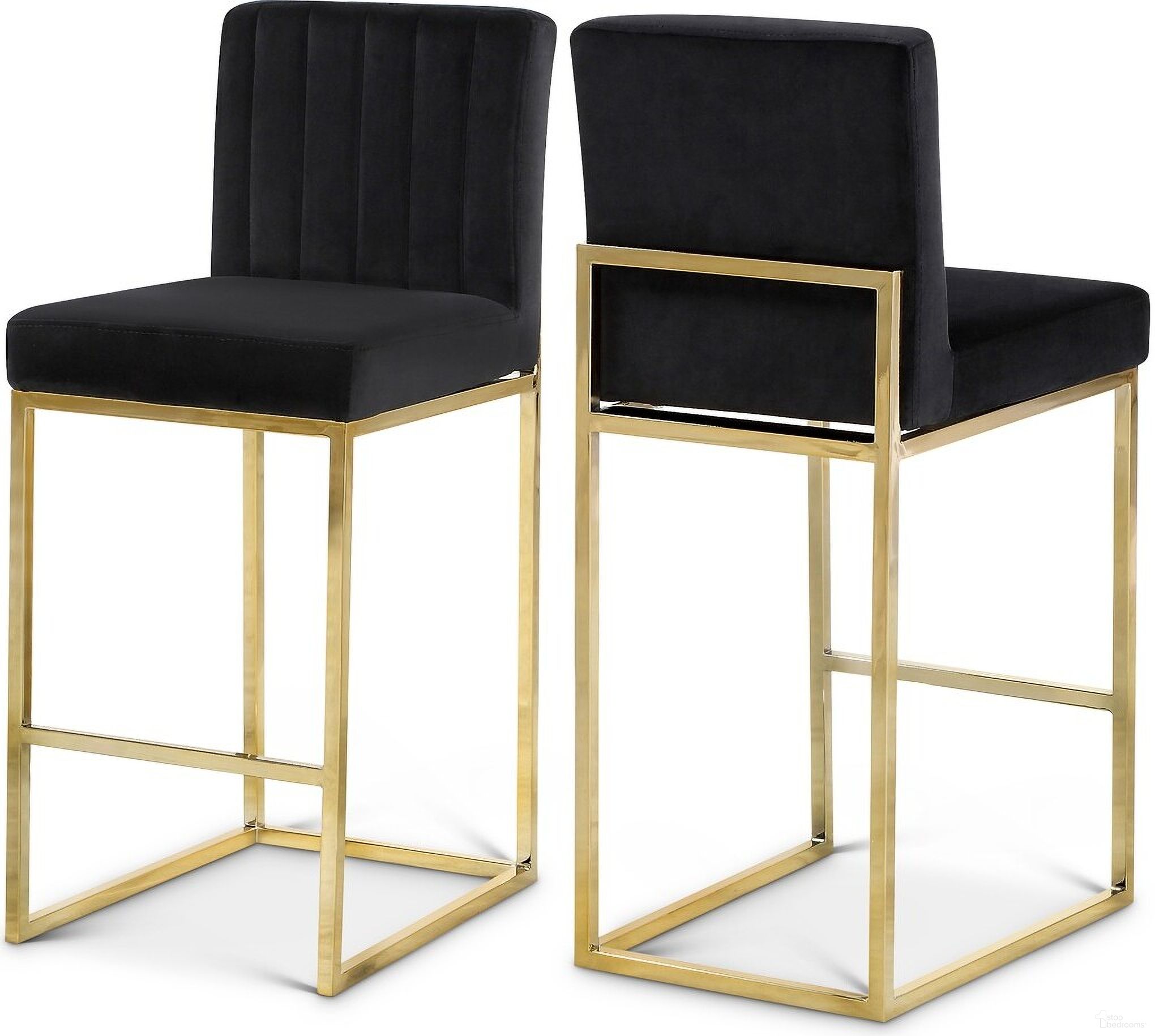 Giselle Velvet Stool In Black/Gold