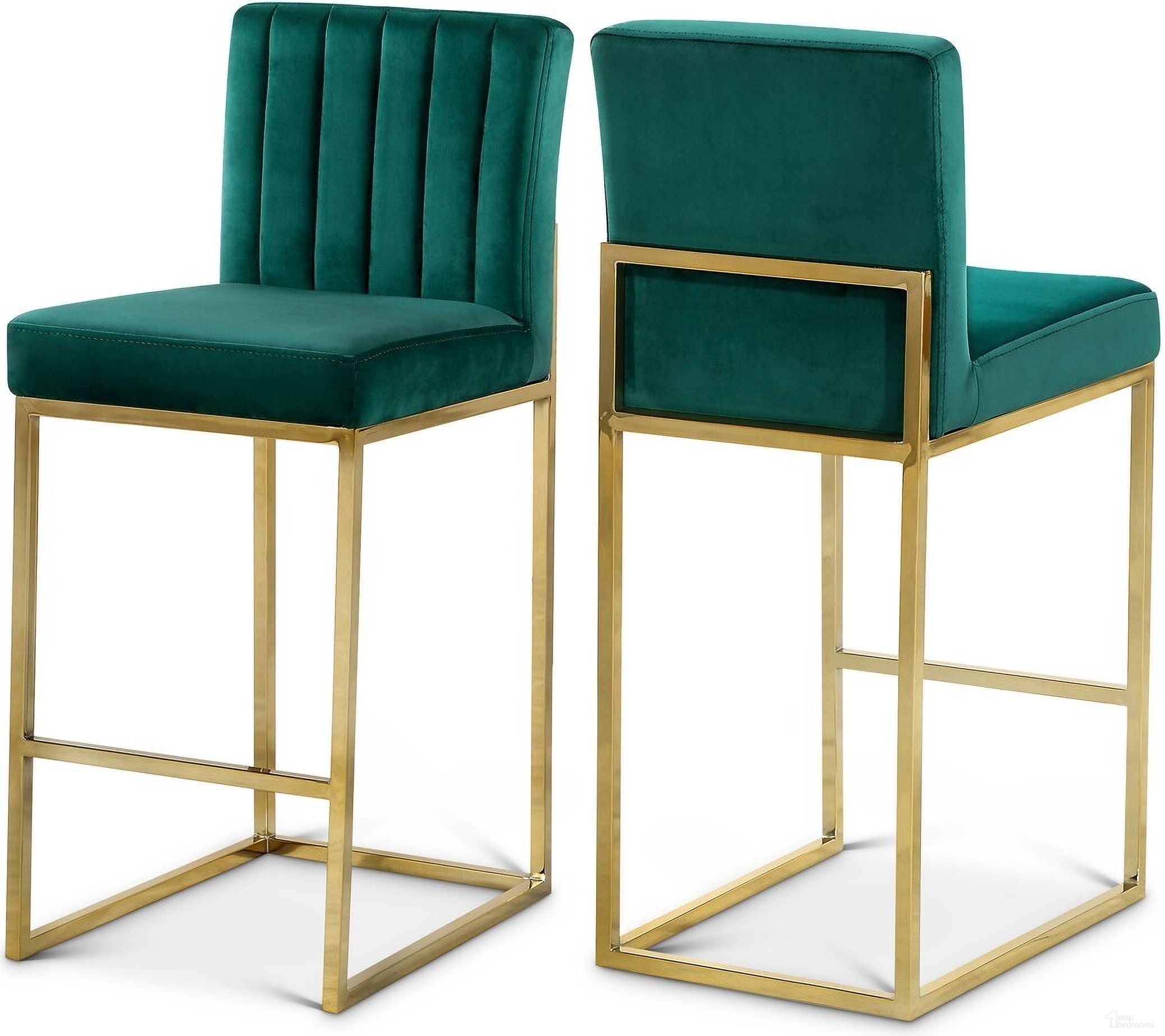 The appearance of Giselle Velvet Stool In Green designed by Meridian in the modern / contemporary interior design. This green piece of furniture  was selected by 1StopBedrooms from Giselle Collection to add a touch of cosiness and style into your home. Sku: 781Green-C. Material: Velvet.