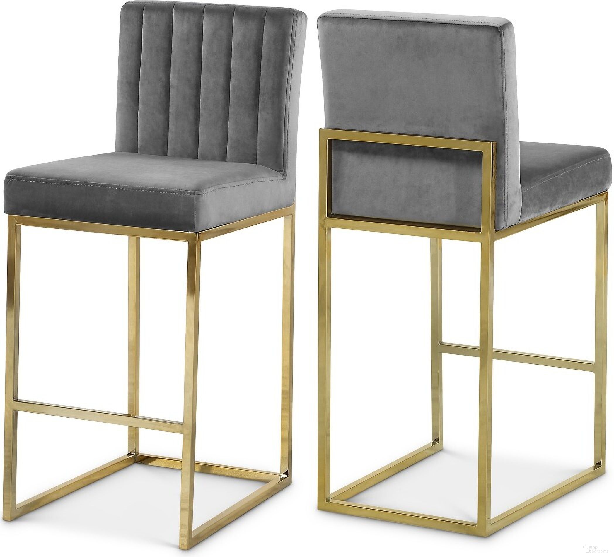 The appearance of Giselle Velvet Stool In Grey/Gold designed by Meridian in the modern / contemporary interior design. This grey piece of furniture  was selected by 1StopBedrooms from Giselle Collection to add a touch of cosiness and style into your home. Sku: 781Grey-C. Material: Velvet.
