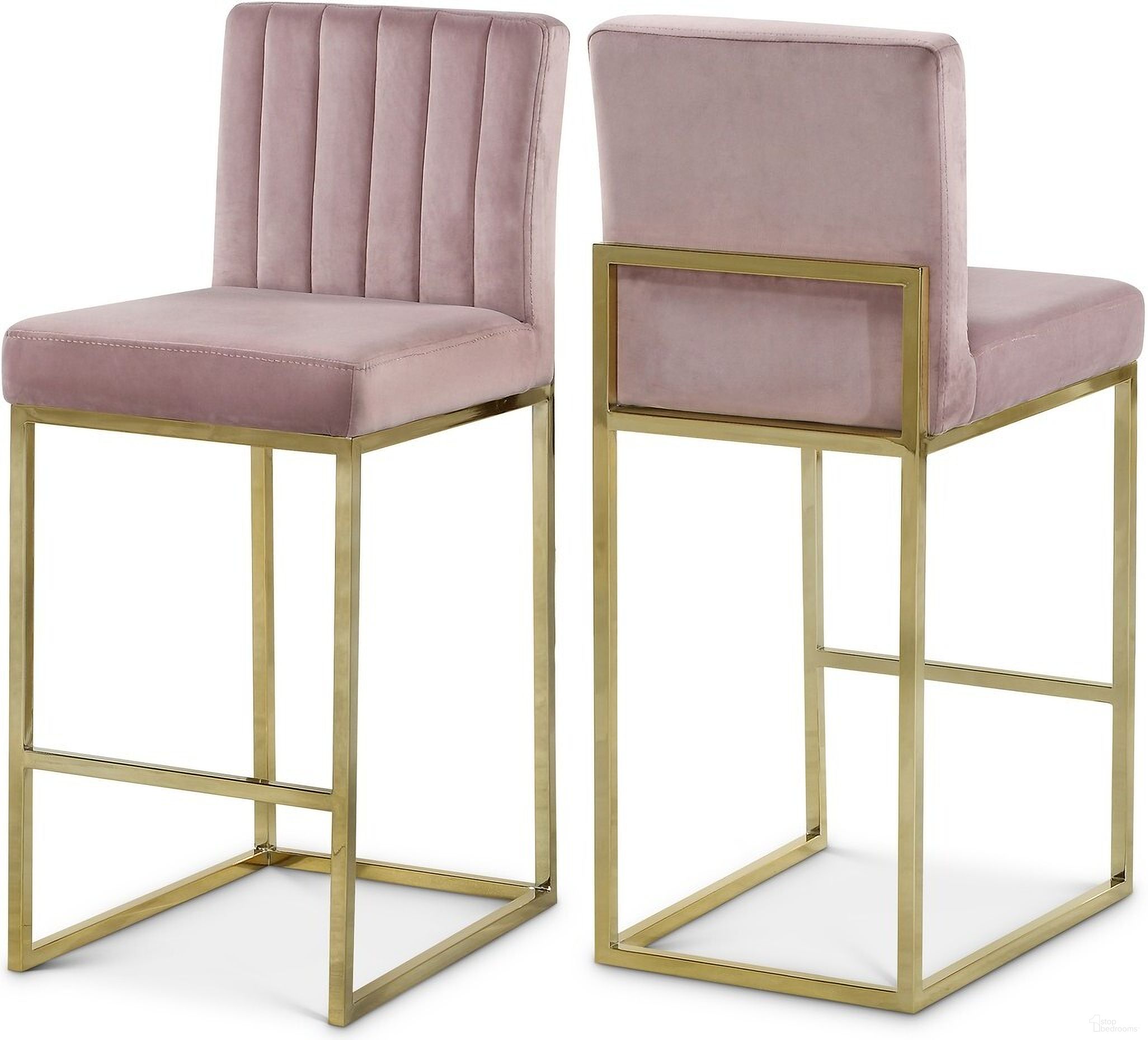 Giselle Velvet Stool In Pink