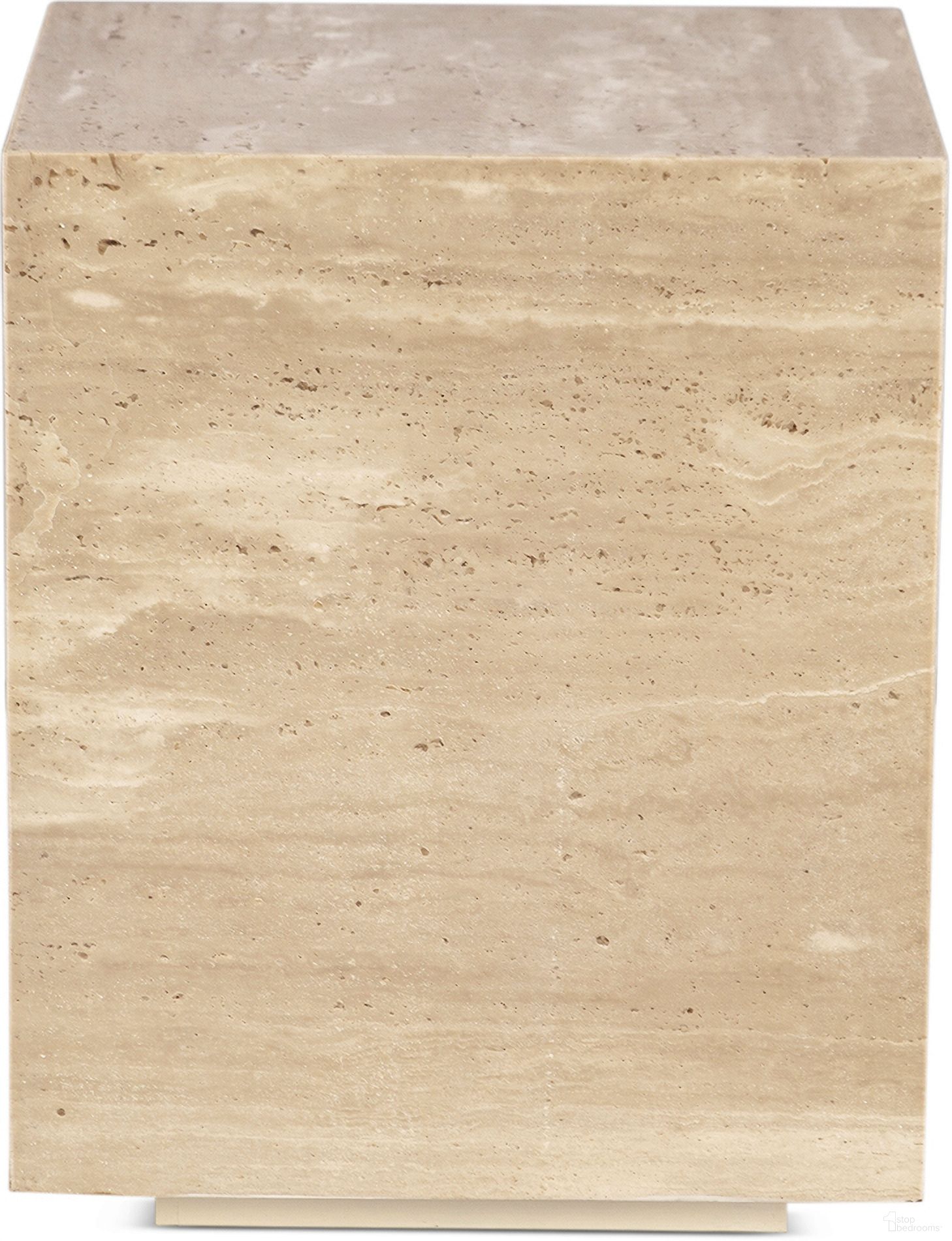Giza 18 Inch Drum Side Table In Travertine Stone