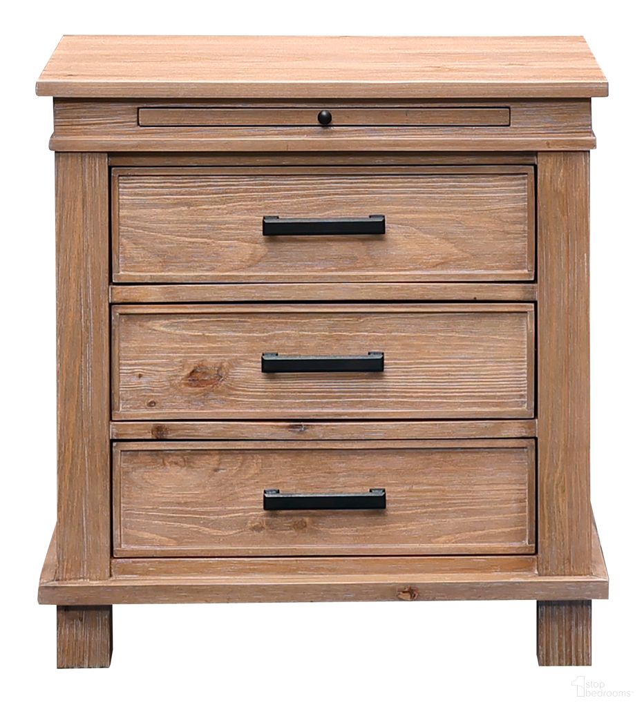 The appearance of Glacier Point Nightstand In Golden Java designed by A-America in the transitional interior design. This java piece of furniture was selected by 1StopBedrooms from Glacier Point Collection to add a touch of cosiness and style into your home. Sku: GLPGJ5750. Material: Solid Pine.