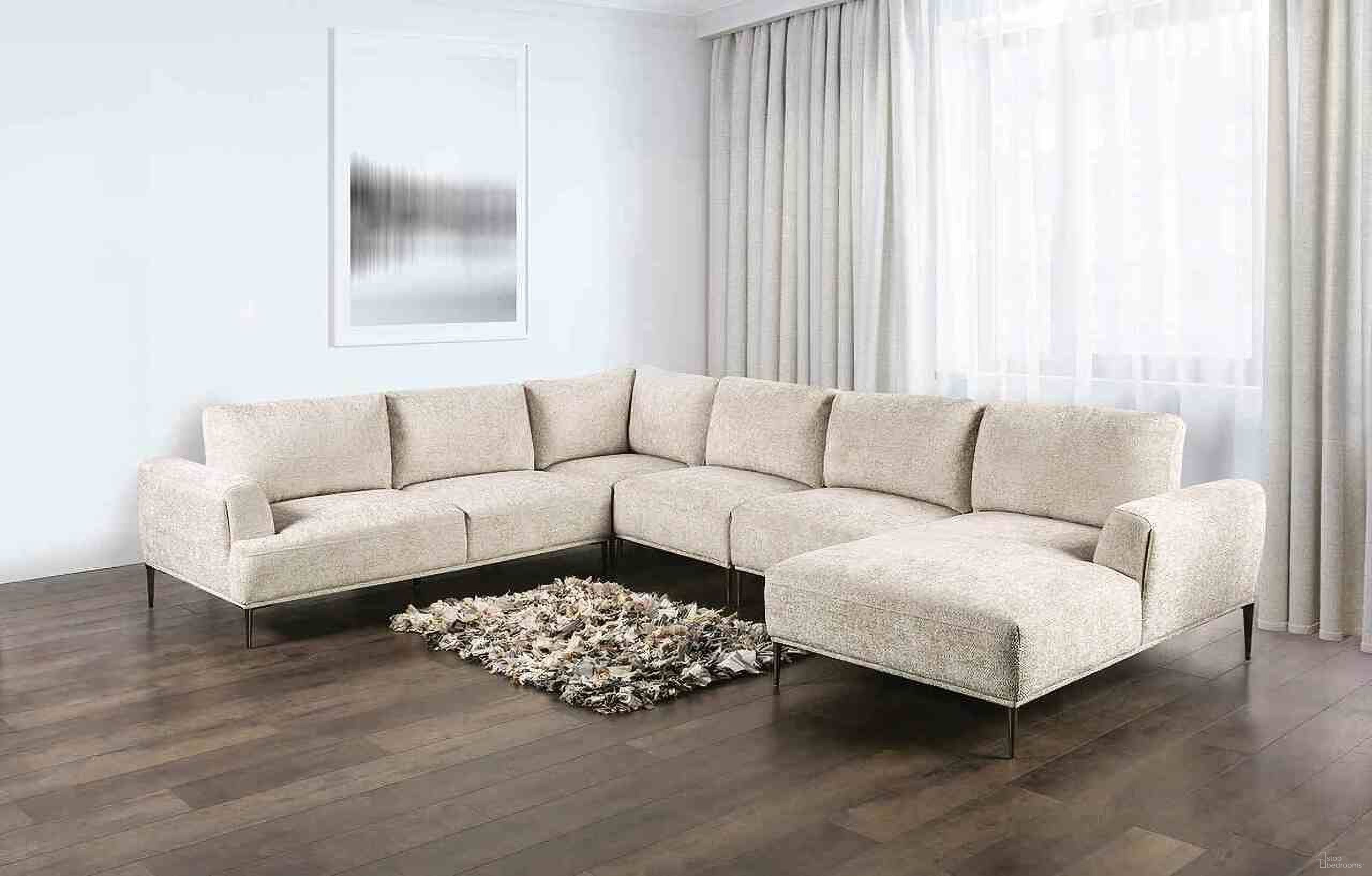 The appearance of Gladbach J-Shaped Sectional In Light Brown designed by Furniture of America in the modern / contemporary interior design. This light brown piece of furniture  was selected by 1StopBedrooms from Gladbach Collection to add a touch of cosiness and style into your home. Sku: FM63007LB-LLV;FM63007LB-CNR;FM63007LB-AC;FM63007LB-AC;FM63007LB-RCE. Material: Chenille.